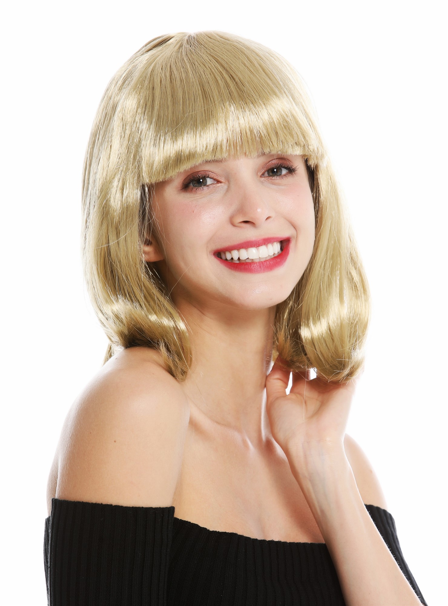Lady Wig Halloween Disco bob longbob shoulder length bangs golden blonde 0073, view 2, WIG ME UP: Your Perücken Online Shop Party Wig, Ladies, light blonde, straight, short