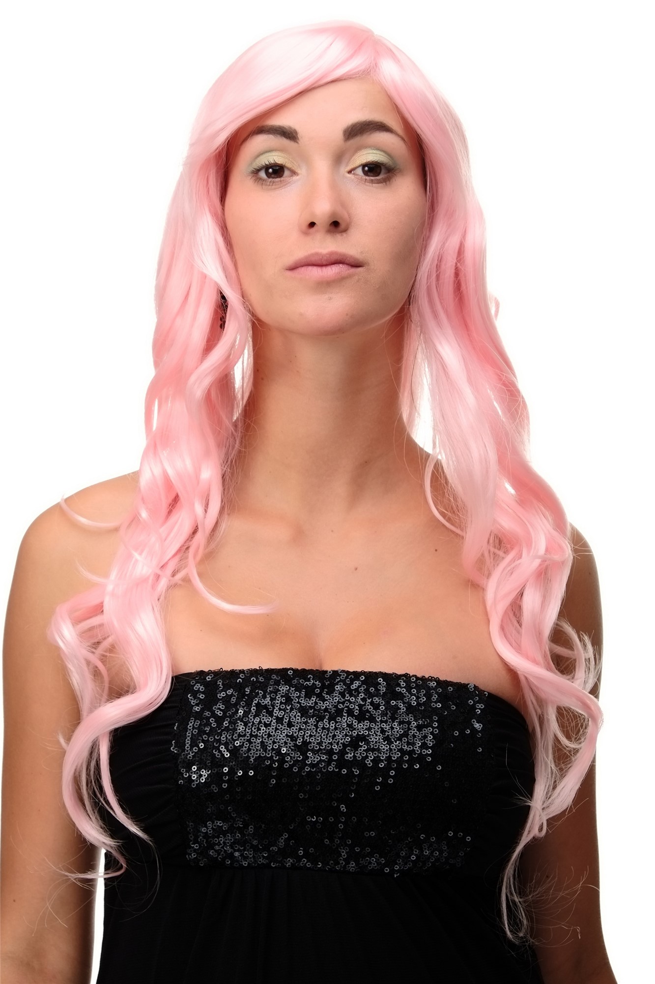 hochwertige Qualitätsperücken, Perücke lang wallendes Haar wellig leicht lockig Hellrosa Rosa 9204S-T2333, Vorderansicht, WIG ME UP: Ihr Perücken Online Shop lockige Tressen-Perücke mit Kopfhaut-Imitat Hellrosa lange Haare für Damen