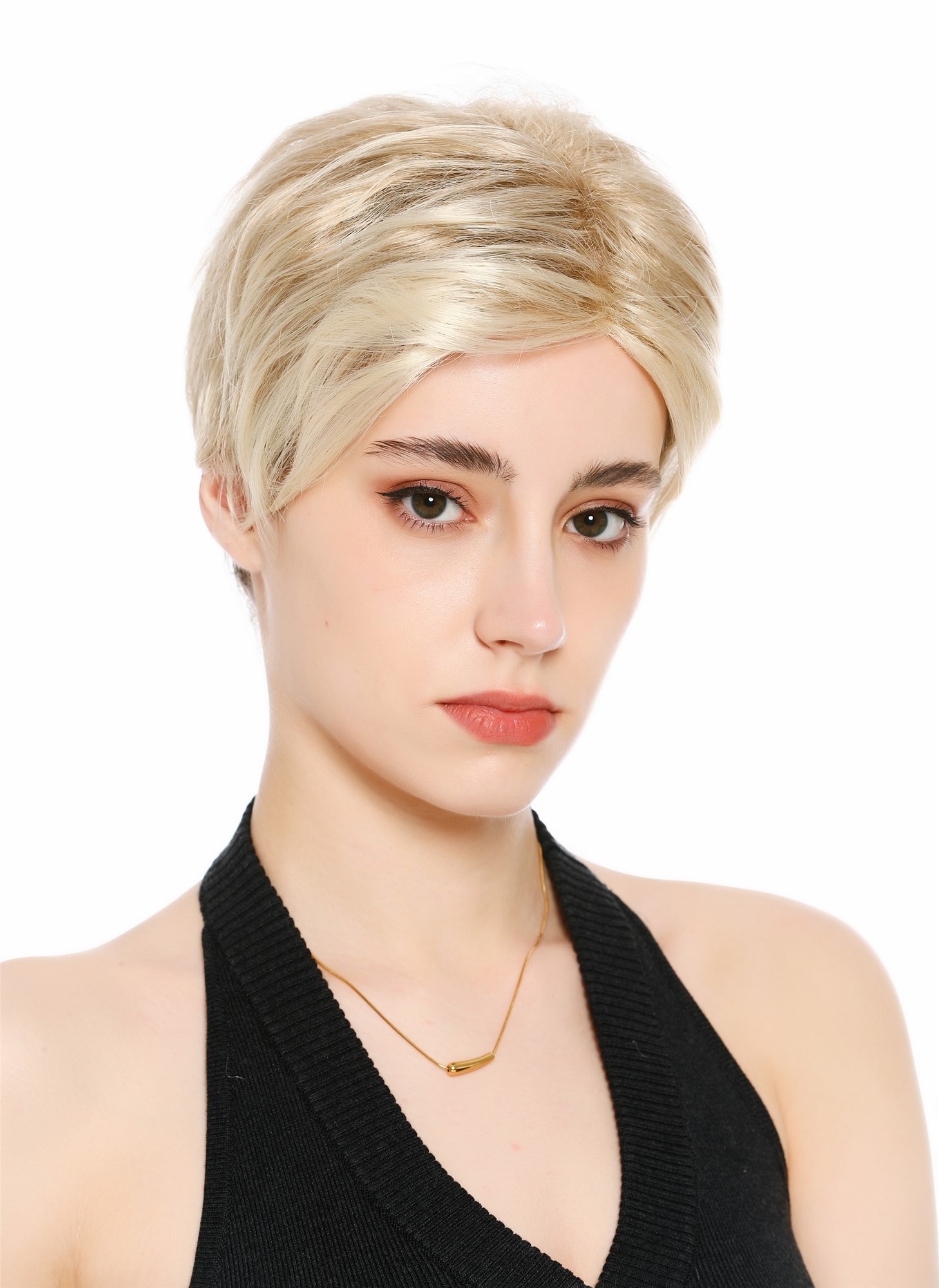 Perücke Damen Herren Frauen kurz androgyn burschikos gescheitelt Scheitel blond platin gesträhnt VK-61-16T613