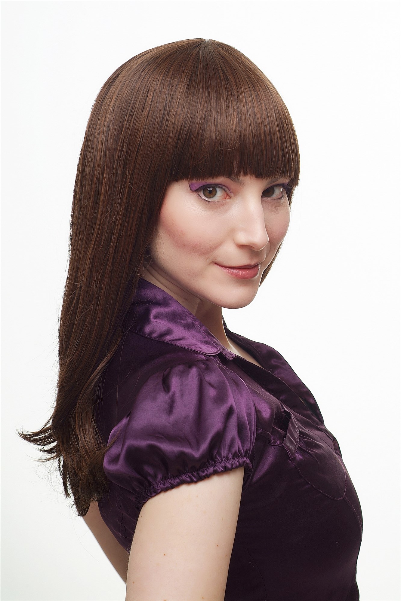 Lady  Wig shoulder length long straight sexy fringe dark brown mix chestnut mahogani 50 cm, view 7, WIG ME UP: Your Perücken Online Shop Quality Wigs, Ladies, black-brown-copper brown, straight, long