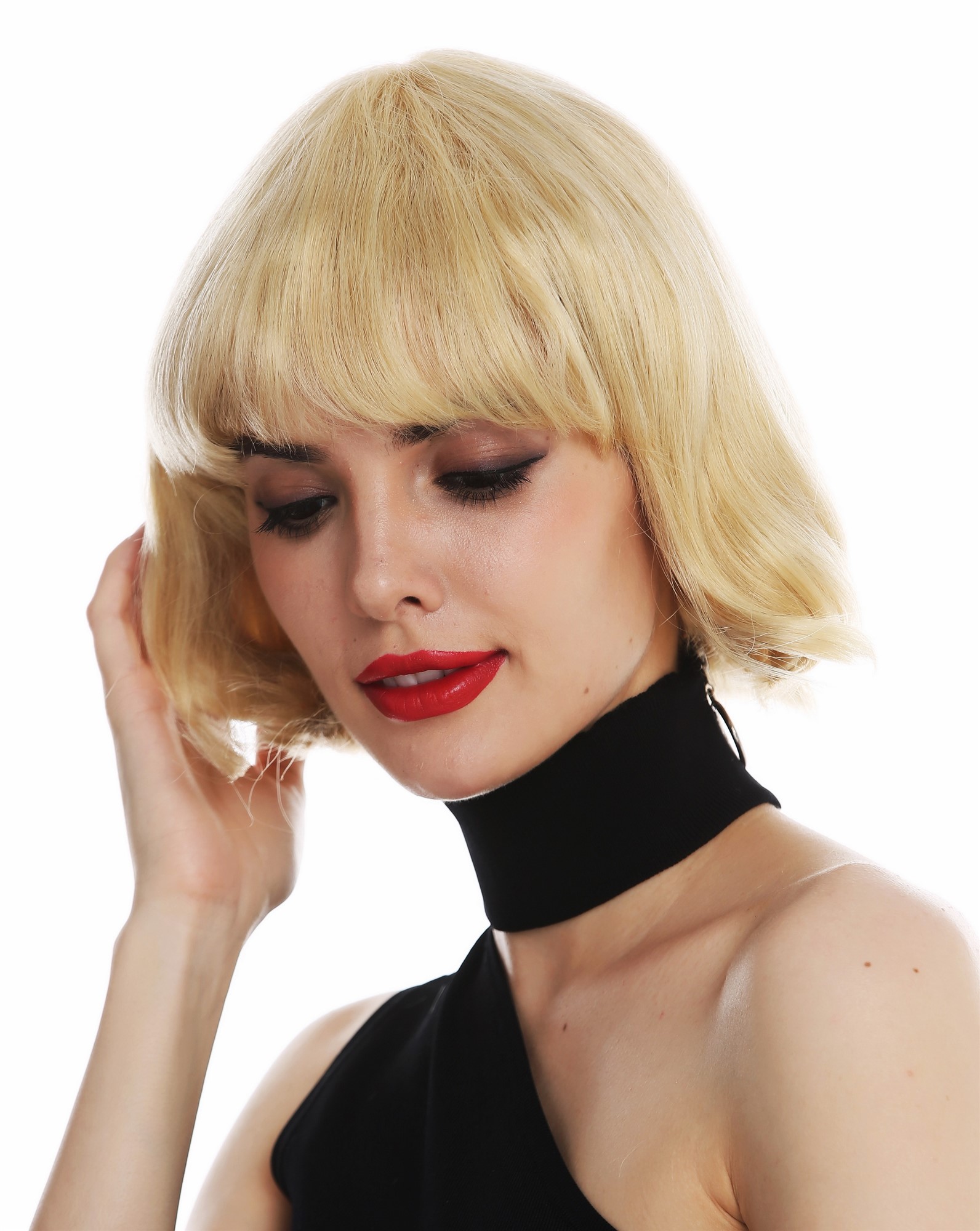 hochwertige Qualitätsperücken, Perücke Echthaar kurz Bob Pony Platinblond Hellblond 5328A-HH-613, Ansicht 3, WIG ME UP: Ihr Perücken Online Shop glatte Tressen-Perücke Echthaar Platinblond kurze Haare für Damen