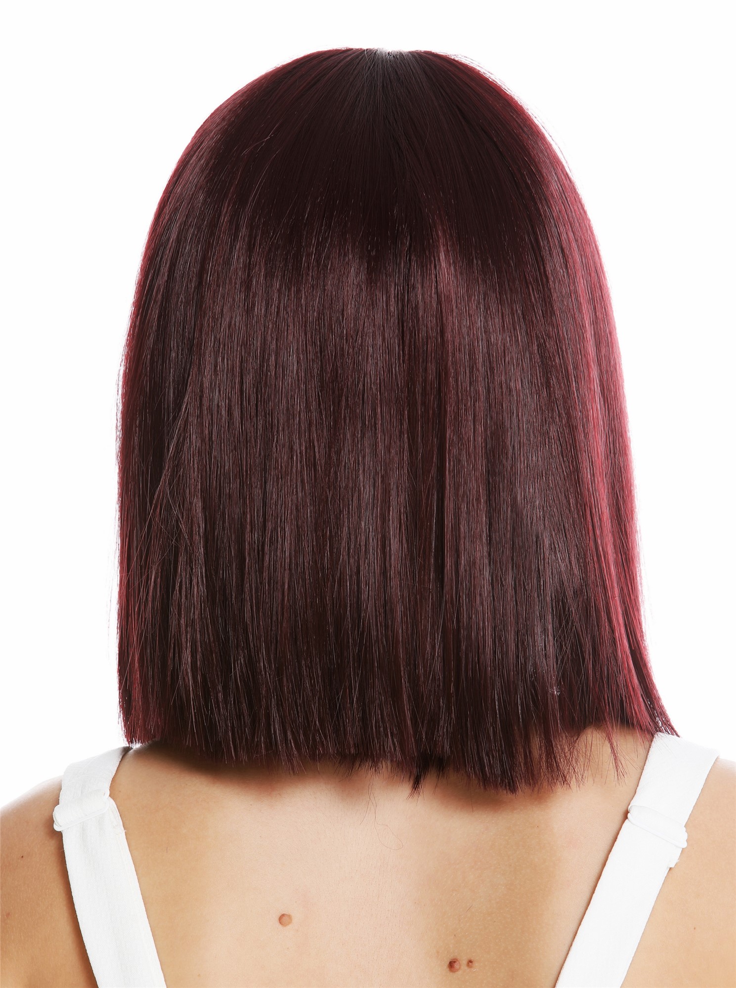 hochwertige Qualitätsperücken, Perücke schulterlang glatt Pony Bordeaux-Rot VK-10-99J, Ansicht 4, WIG ME UP: Ihr Perücken Online Shop glatte Tressen-Perücke mit Kopfhaut-Imitat Auberginerot schulterlange Haare für Damen