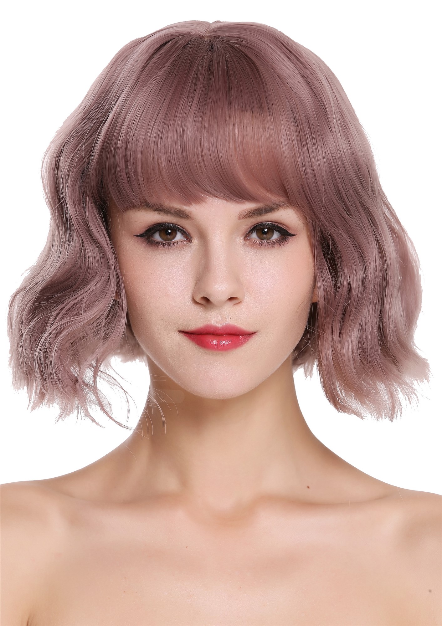 Lady wig short bangs fringe long-bob voluminous wild wavy waved pale pink DL-052, view 4, WIG ME UP: Your Perücken Online Shop Quality Wigs, Ladies, dark pastel pink, wavy, short