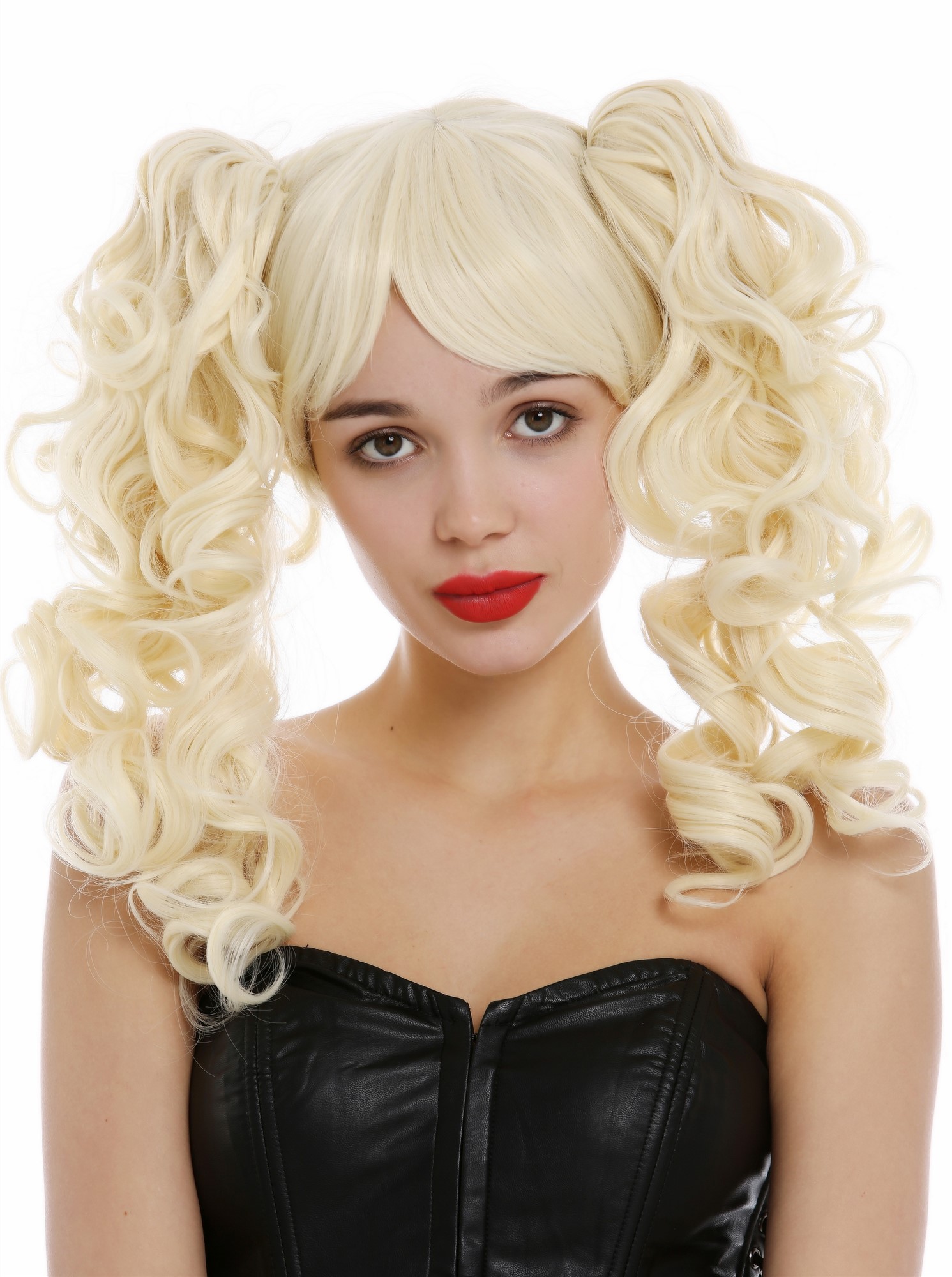hochwertige Qualitätsperücken, Perücke Lolita kurz Zwei lange lockige Zöpfe Hellblond ZM-1184-613, Ansicht 2, WIG ME UP: Ihr Perücken Online Shop lockige Tressen-Perücke Hellblond schulterlange Haare für Damen