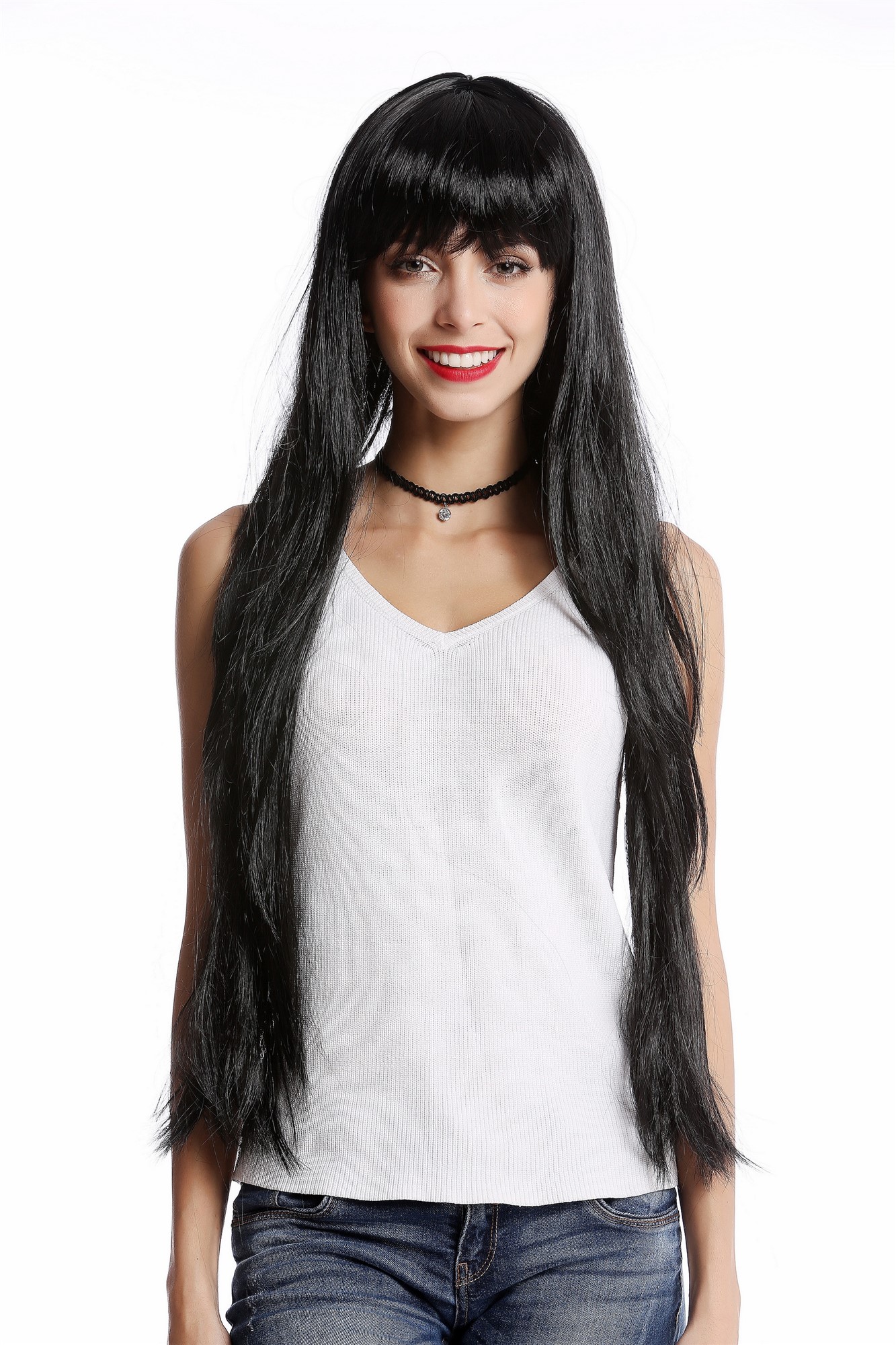 YLX-9501-P103 Lady Wig Halloween Carnival very long smooth bangs black, view 2, WIG ME UP: Your Perücken Online Shop Party Wig, Ladies, Black, straight, very long