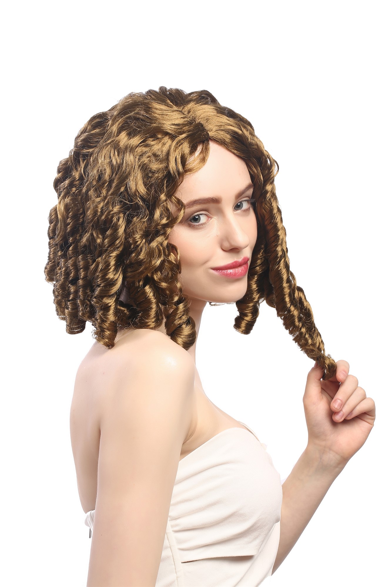 günstige Party Perücke, Perücke Spirallocken Gold-Braun Barock Mittelscheitel 90900-ZA90, Ansicht 2, WIG ME UP: Ihr Perücken Online Shop lockige Party Perücke Braun schulterlange Haare für Damen
