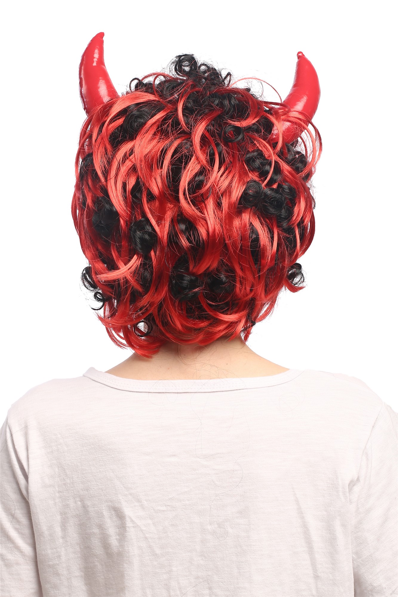 LadyMan Party Wig Halloween horns devil demon black with red curls wild 4045, view 4, WIG ME UP: Your Perücken Online Shop Party Wig, Unisex, Black, Red, wavy, short