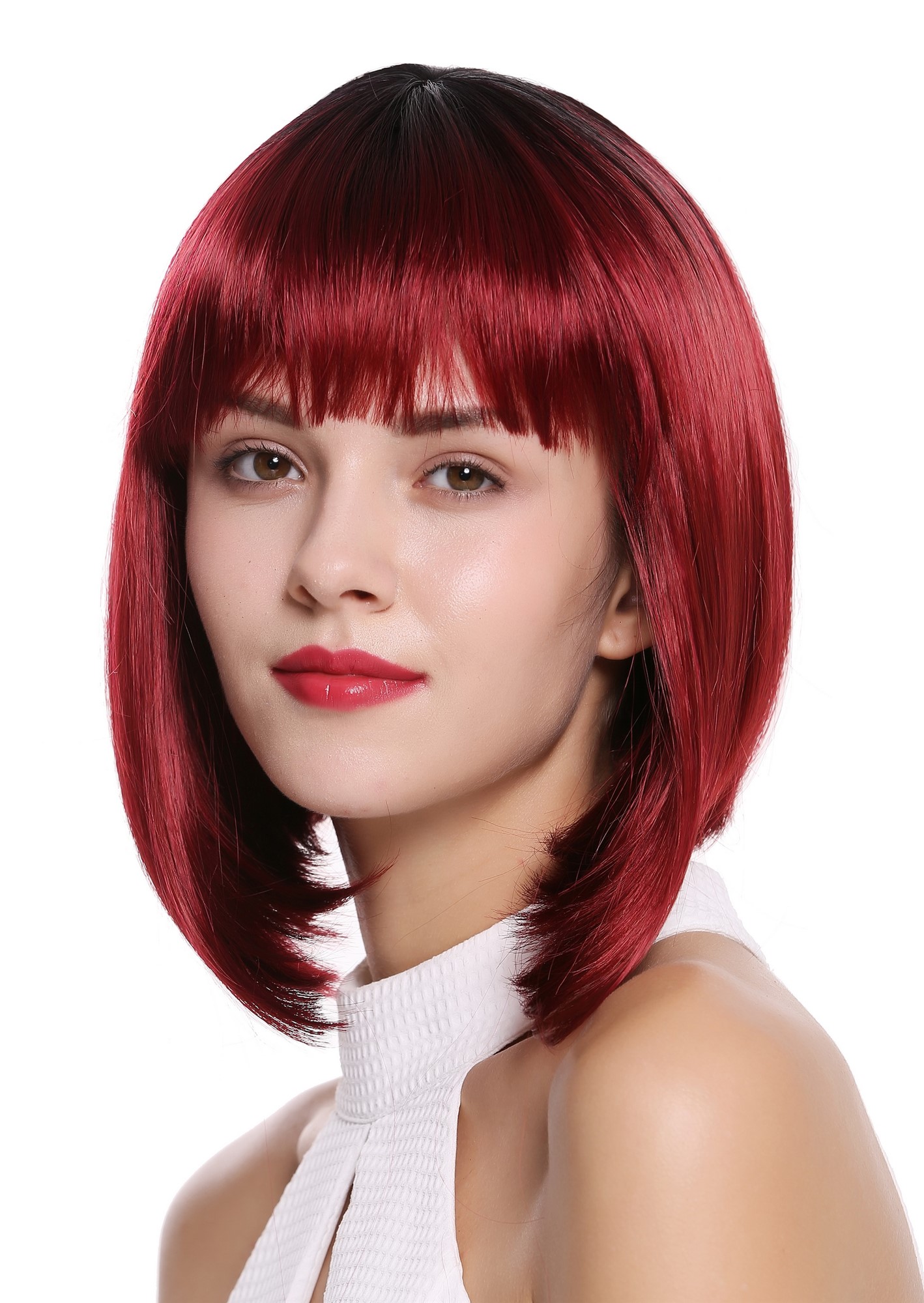 Quality Wigs, Ladies, garnet red-velvet black mix, straight, short