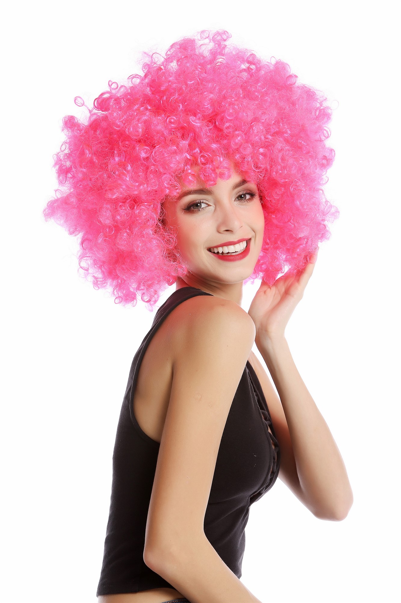 günstige Party Perücke, Afro Perücke 70er Jahre Party Pink Rosa Disco PW0011-PC5, Ansicht 4, WIG ME UP: Ihr Perücken Online Shop lockige Party Perücke pink kurze Haare für Damen