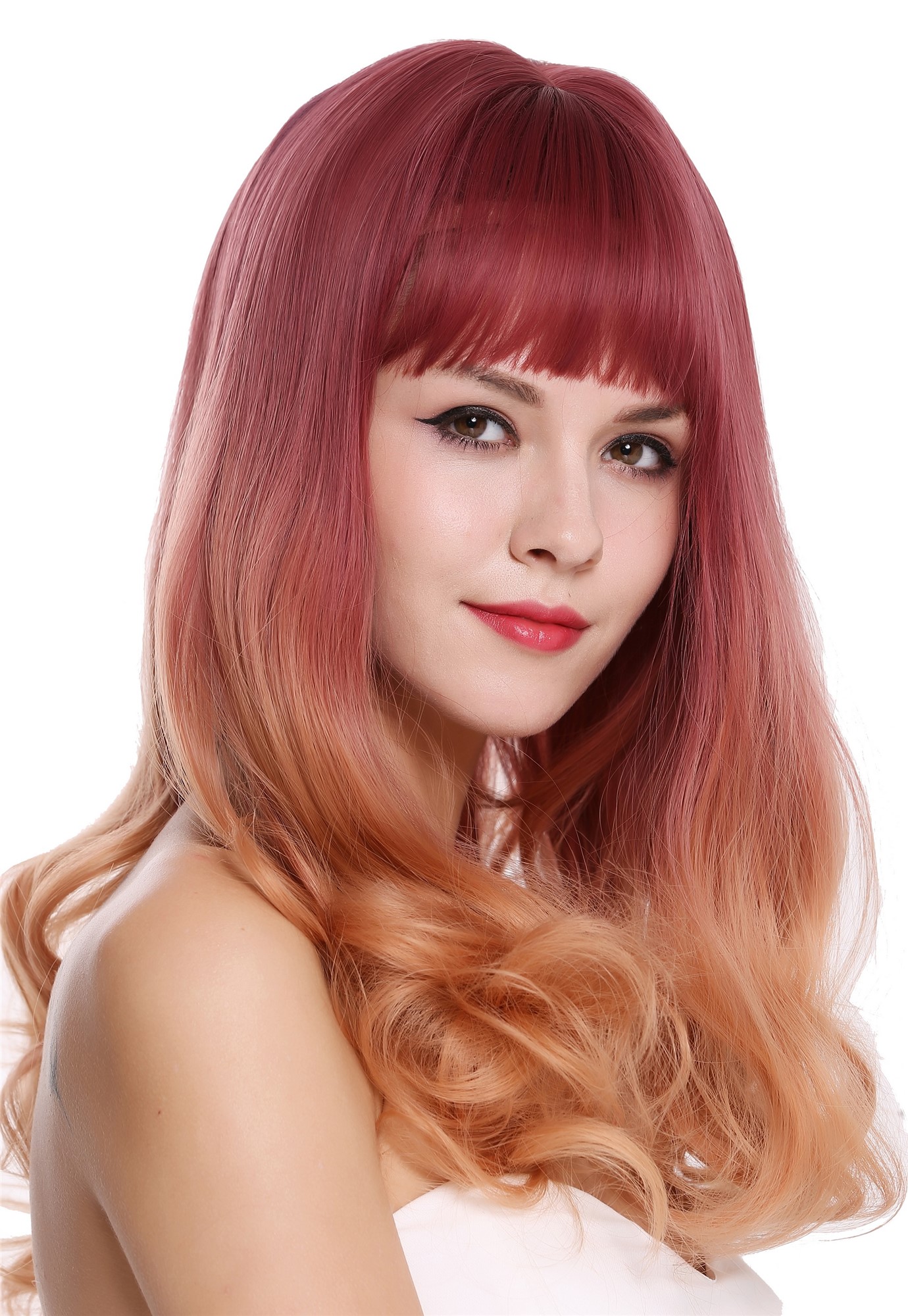 Lady wig long fringe sleek curly hair tips Balayage purple orange blonde MS1733, view 2, WIG ME UP: Your Perücken Online Shop Quality Wigs, Ladies, quartz violet-orange red mix, curled, long