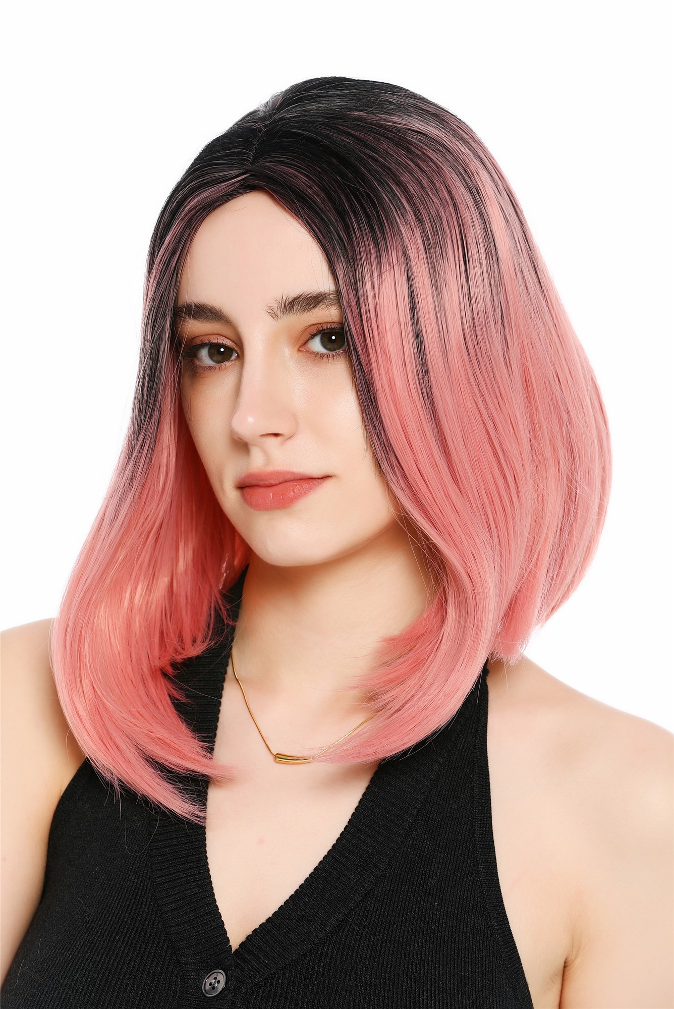 Perücke Damen Mittelscheitel schulterlang glatt Ombre Schwarz Rosa Pink GFW3977-1TT2312