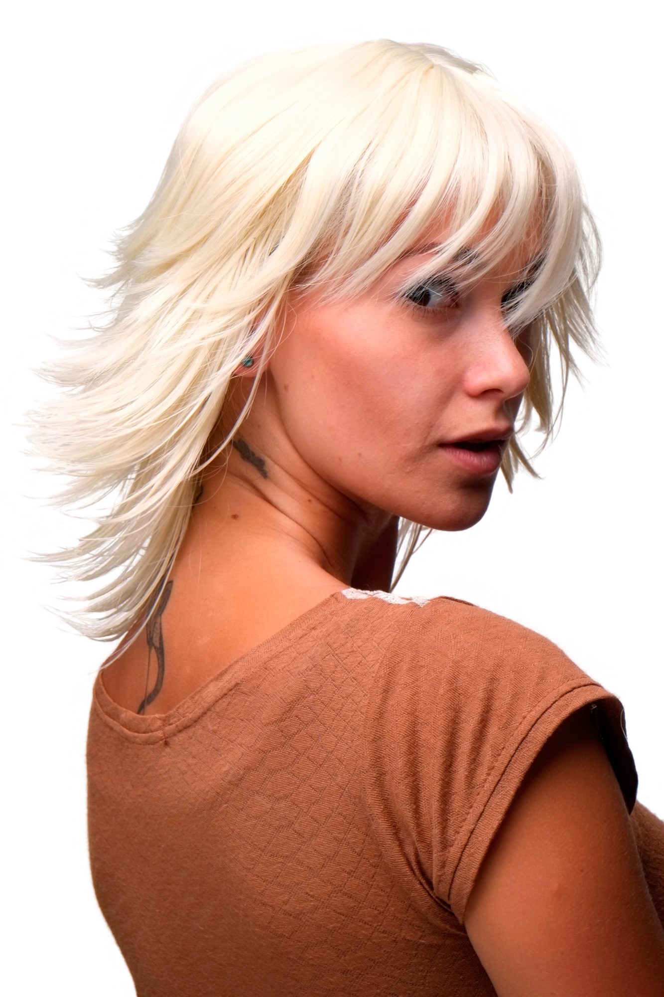 SEXY Lady  Wig SPIKY ENDS Drag Queen Cosplay Visual Kei PLATINUM BLOND (8019 Colour 613), front view, WIG ME UP: Your Perücken Online Shop Quality Wigs, Ladies, platinum blonde, wavy, shoulder-length
