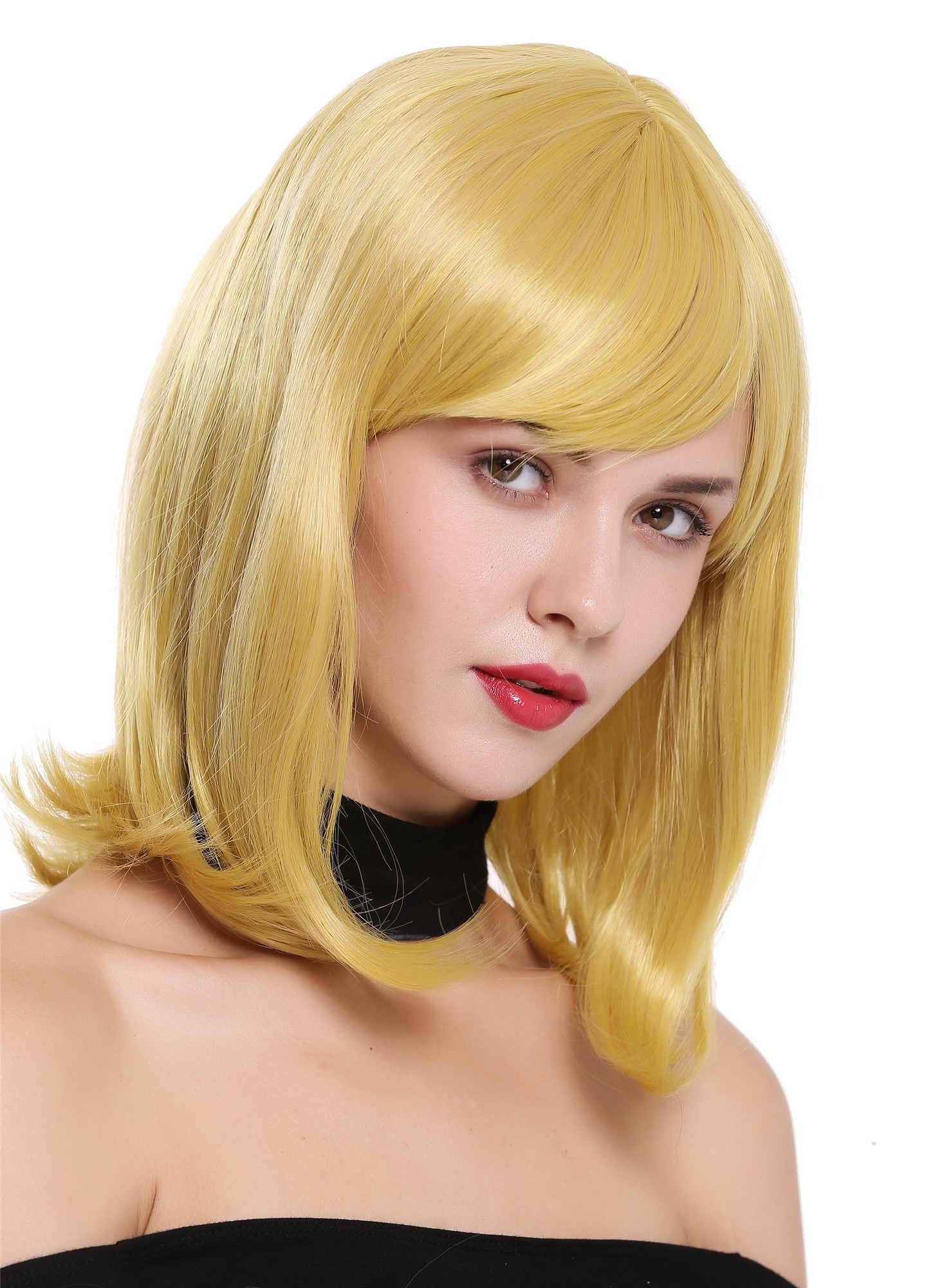 hochwertige Qualitätsperücken, Perücke Longbob schulterlang glatt Goldgelb Gelb SA092-M4, Ansicht 3, WIG ME UP: Ihr Perücken Online Shop glatte Tressen-Perücke mit Kopfhaut-Imitat Goldgelb schulterlange Haare für Damen