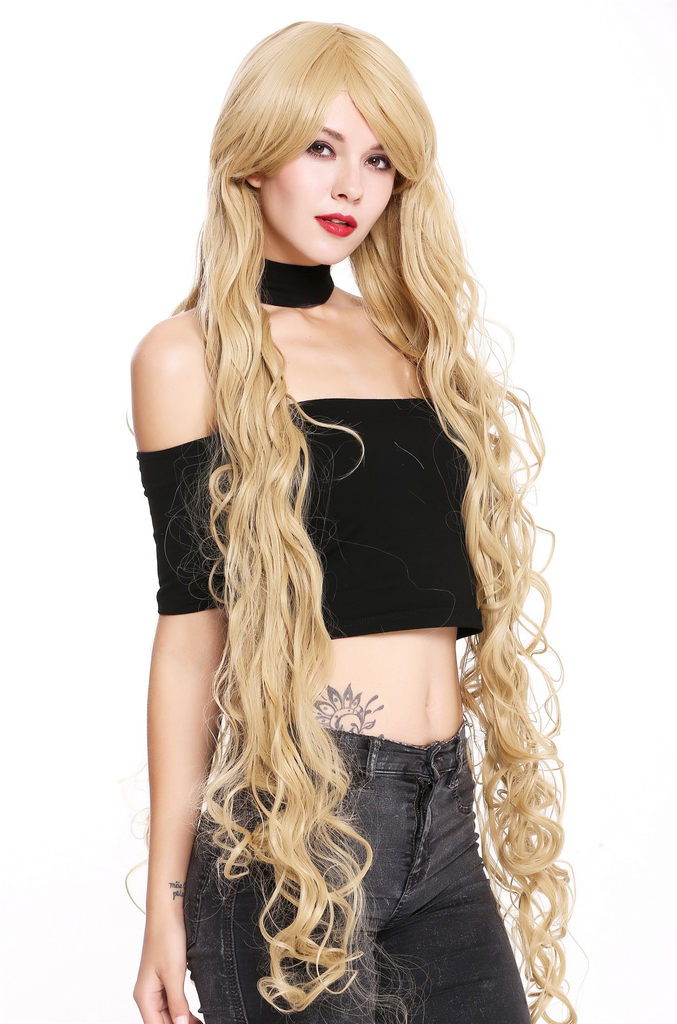 hochwertige Qualitätsperücken, Perücke sehr lang Rapunzel Locken Hellblond CL-100-86, Ansicht 2, WIG ME UP: Ihr Perücken Online Shop lockige Tressen-Perücke mit Kopfhaut-Imitat Goldblond sehr lange Haare für Damen