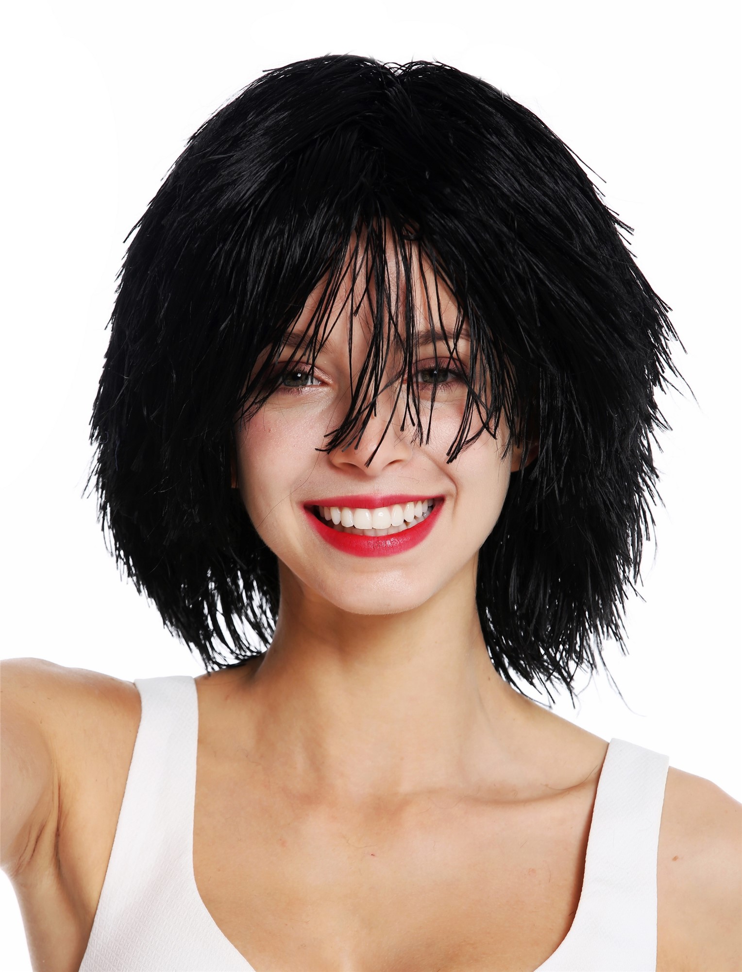 Party Carnival wig women men shaggy strawy voluminous goblin clown black MMSLW, front view, WIG ME UP: Your Perücken Online Shop Party Wig, Unisex, deep black, wavy, short