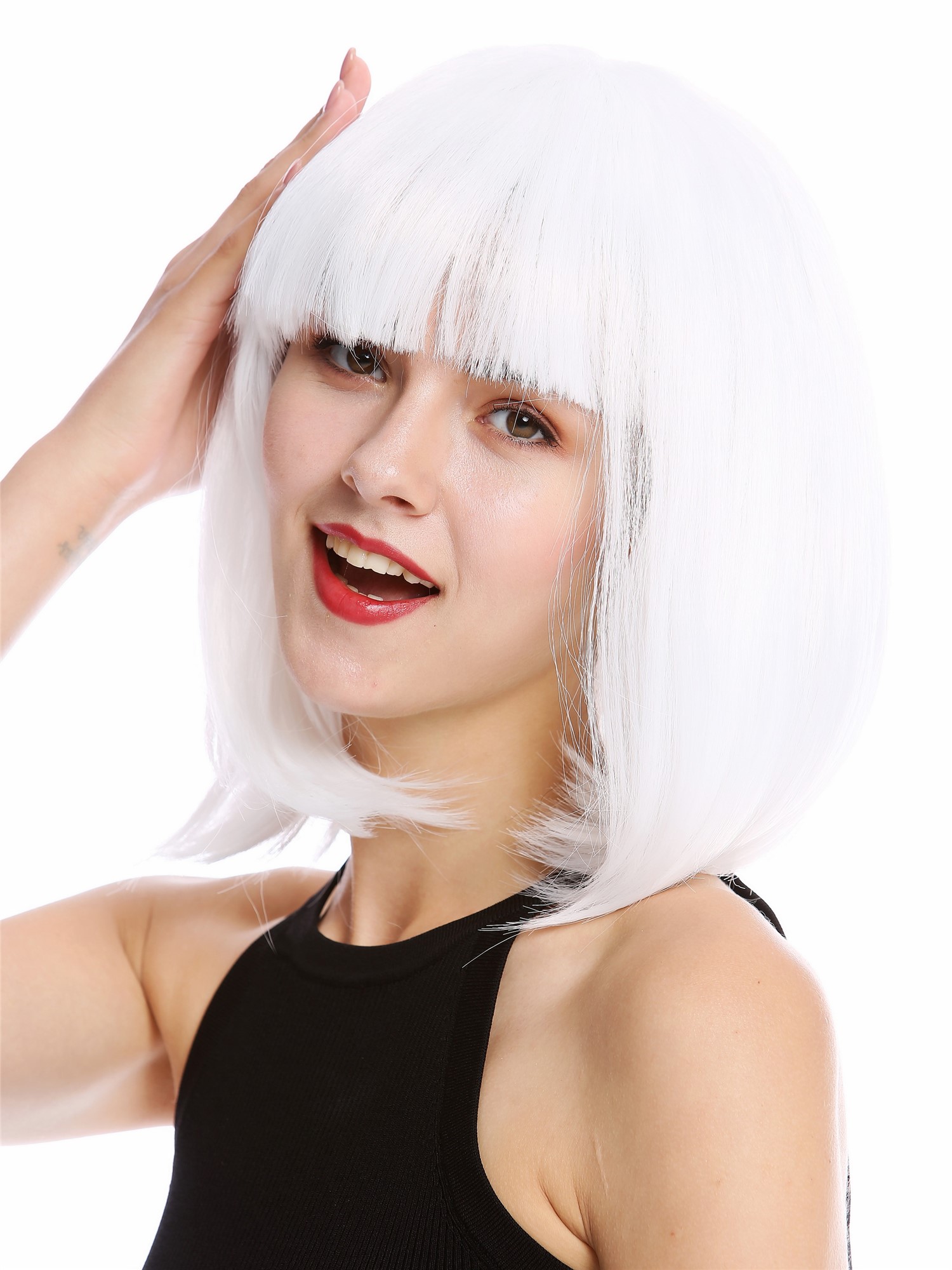günstige Party Perücke, Perücke Bob-Frisur Longbob Pony glatt weiß 0073-3-P60, Ansicht 3, WIG ME UP: Ihr Perücken Online Shop glatte Party Perücke Weiß schulterlange Haare für Damen