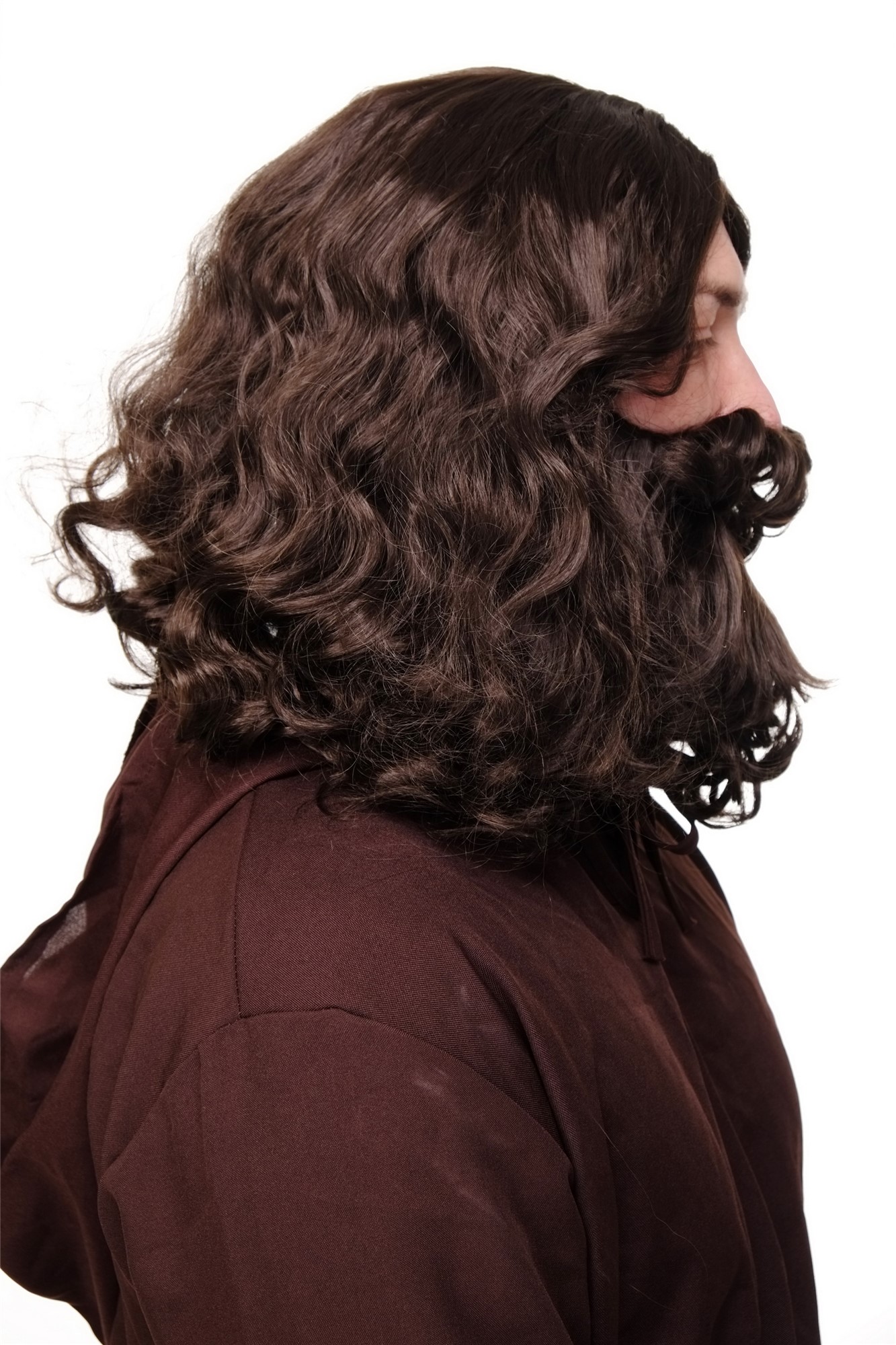 günstige Party Perücke, Perücke + Vollbart Jesus Guru Hipster Braun Modell: WIG005, Ansicht 5, WIG ME UP: Ihr Perücken Online Shop wellige Party Perücke Braun schulterlange Haare für Herren