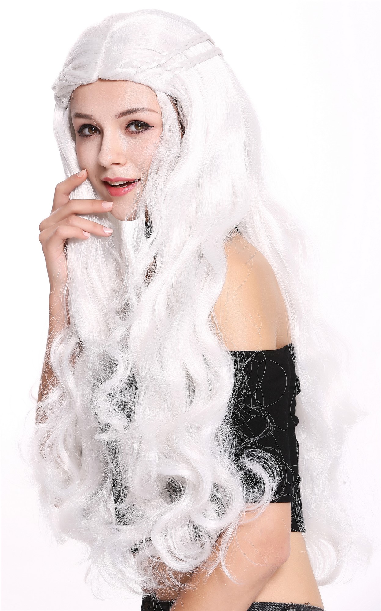 Lady Wig romantic style braided strands hair circlet long Princess white 91323, view 4, WIG ME UP: Your Perücken Online Shop Party Wig, Ladies, Grey, Braided, long