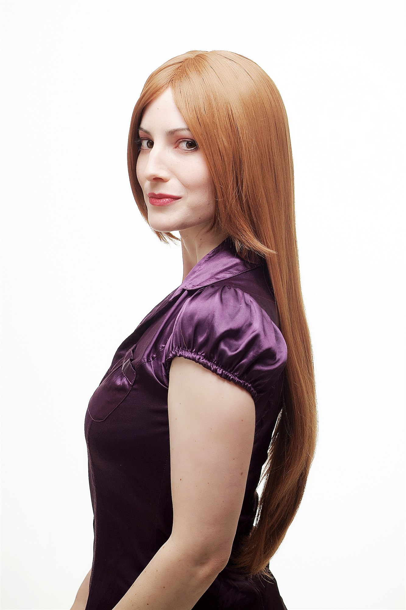 hochwertige Qualitätsperücken, Perücke Rotblond Glatt lang Mittelscheitel 3442-J22, Ansicht 3, WIG ME UP: Ihr Perücken Online Shop glatte Tressen-Perücke mit Kopfhaut-Imitat Rotblond lange Haare für Damen