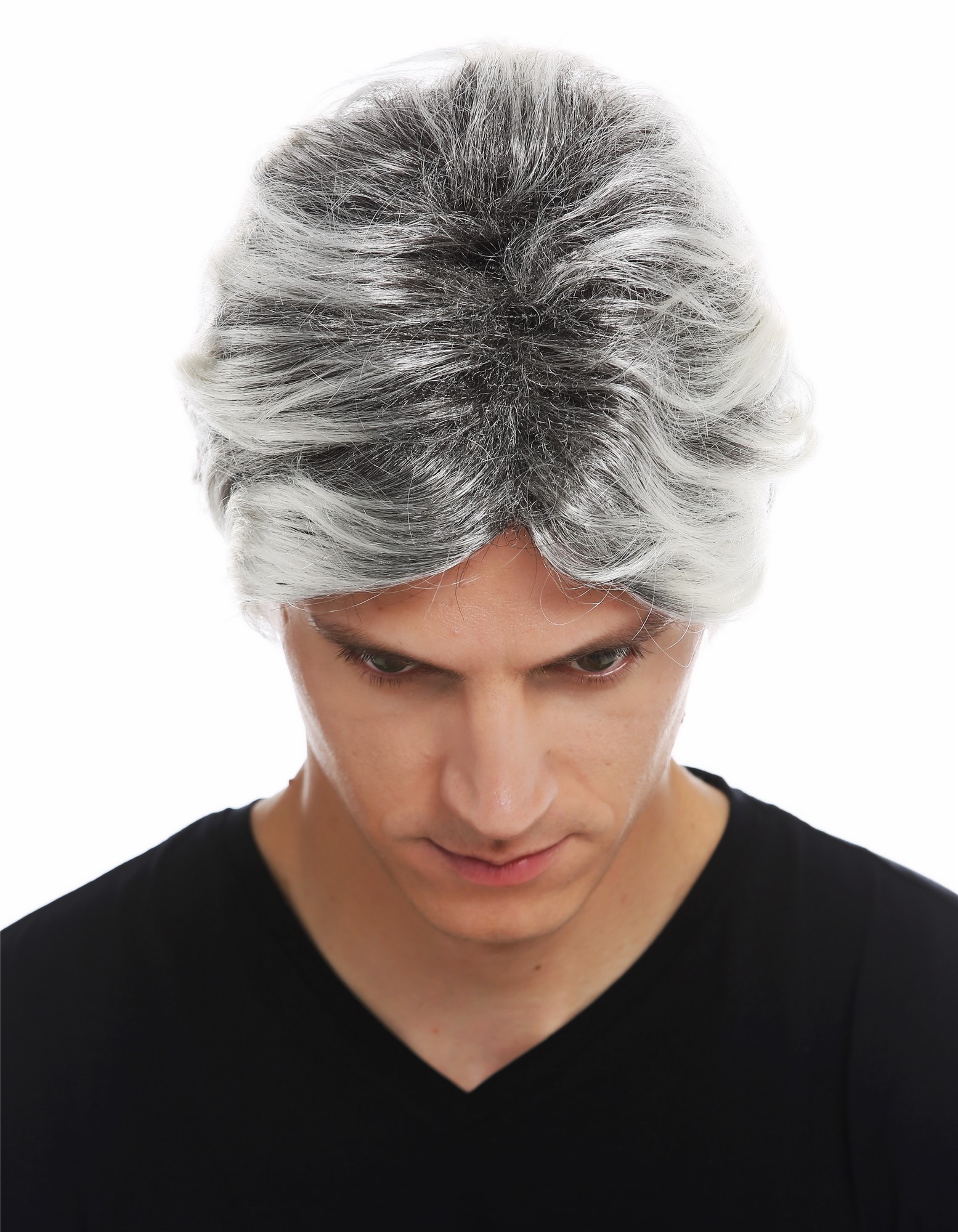 Wig carnival Halloween men short wavy black silver platinum mix highlights 31862, view 3, WIG ME UP: Your Perücken Online Shop Party Wig, Men, black-platinum blonde mix, wavy, short