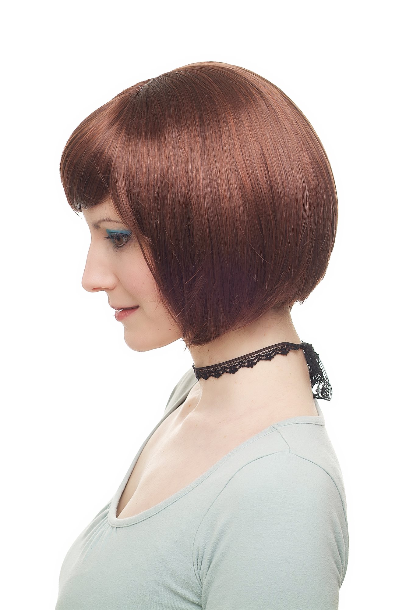 hochwertige Qualitätsperücken, Sexy Damen Bob Perücke glatte kurze Haare mit Pony Rot Kupfer 703-33A/130, Ansicht 3, WIG ME UP: Ihr Perücken Online Shop glatte Tressen-Perücke mit Kopfhaut-Imitat Dunkles Rostbraun-Rostrot-Mix kurze Haare für Damen
