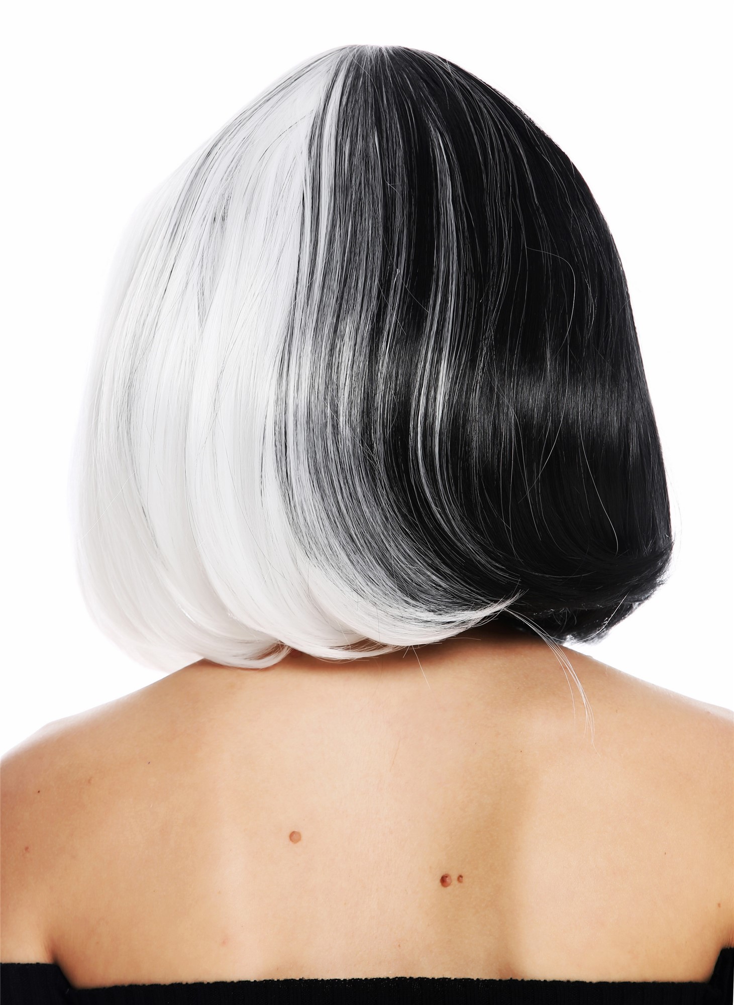 hochwertige Qualitätsperücken, Perücke Bob Cosplay kurz halb Schwarz Weiß GFW2289L-1+1001, Ansicht 4, WIG ME UP: Ihr Perücken Online Shop glatte Tressen-Perücke mit Kopfhaut-Imitat Weiß-Schwarz-Mix schulterlange Haare für Damen