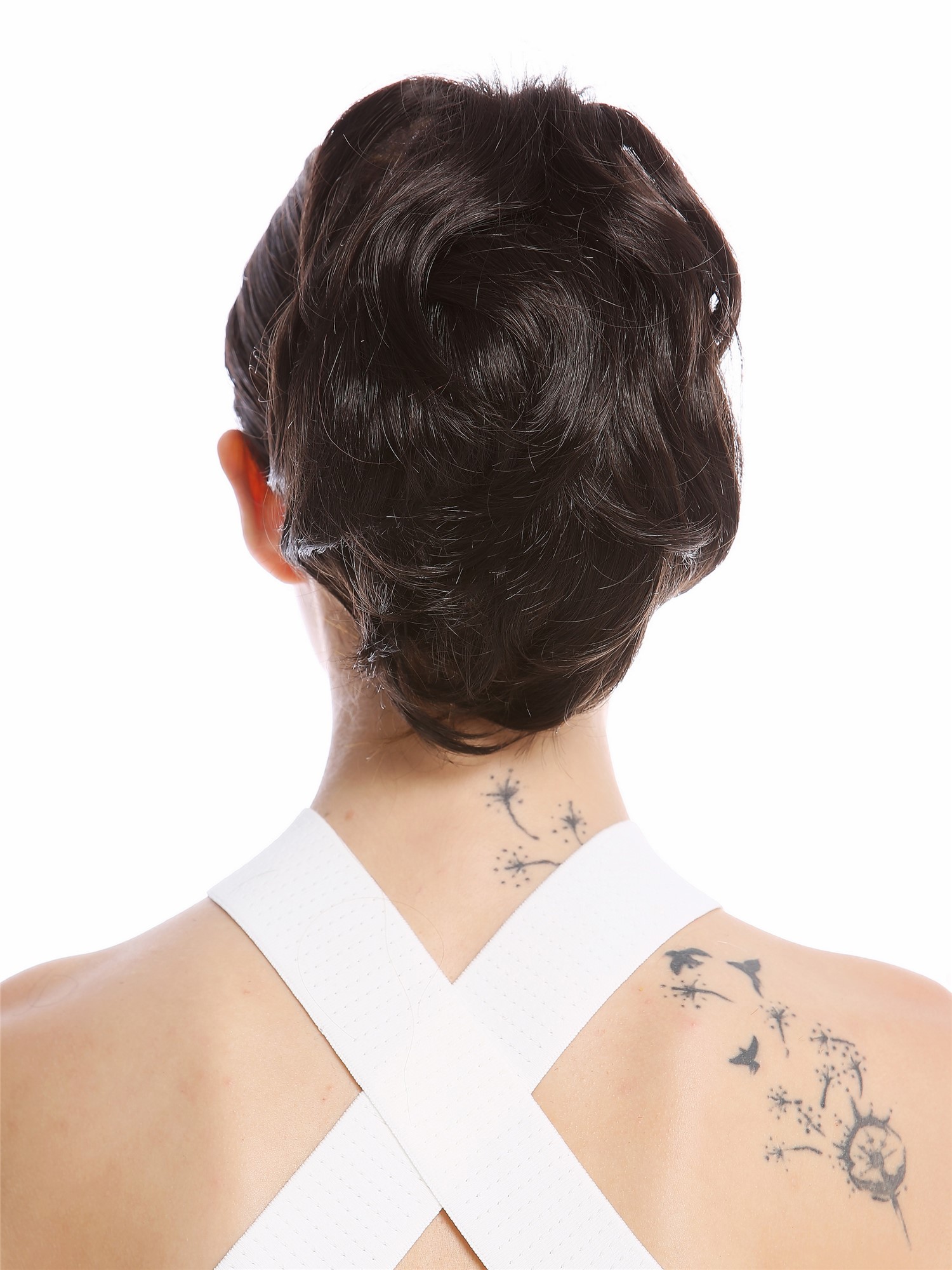 hochwertiger Zopf Pferdeschwanz kurz voluminös wellig Dunkelbraun 1028-V-4, Vorderansicht, WIG ME UP: Ihr Perücken Online Shop glattes Zopf-Haarteil Dunkelbraun 20 cm lang