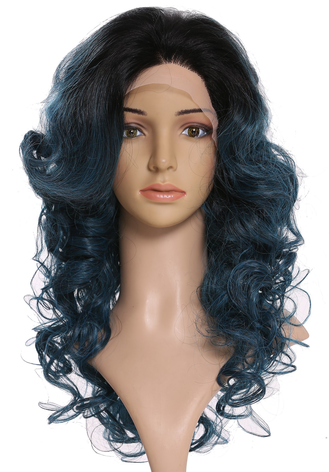 Quality Wigs, Ladies, velvet black-ultramarine blue mix, curled, long