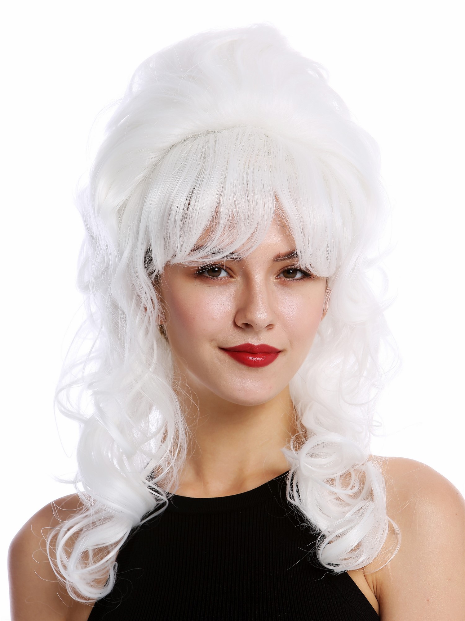 hochwertige Qualitätsperücken, Perücke 60er Retro Hochsteckfrisur Beehive Weiß GFW2418-1001, Vorderansicht, WIG ME UP: Ihr Perücken Online Shop lockige Tressen-Perücke Weiß lange Haare für Damen