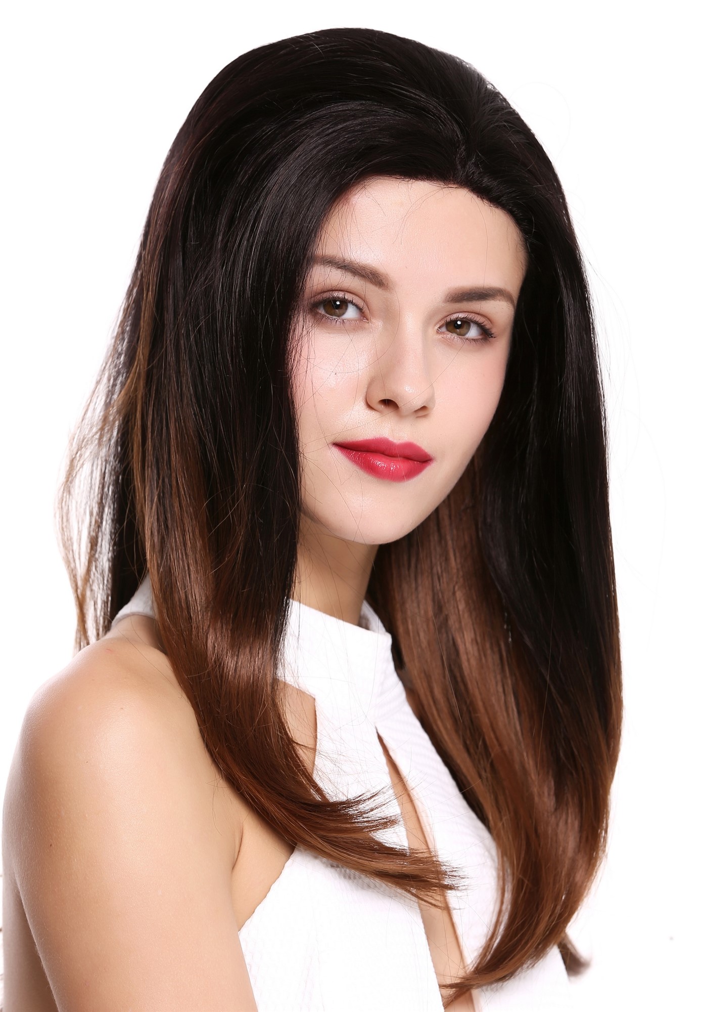 Lady wig lace front long sleek dark brown copper brown ombre mix RGF-6082-LF, view 2, WIG ME UP: Your Perücken Online Shop Quality Wigs, Ladies, black-brown-copper-brown mix, straight, long