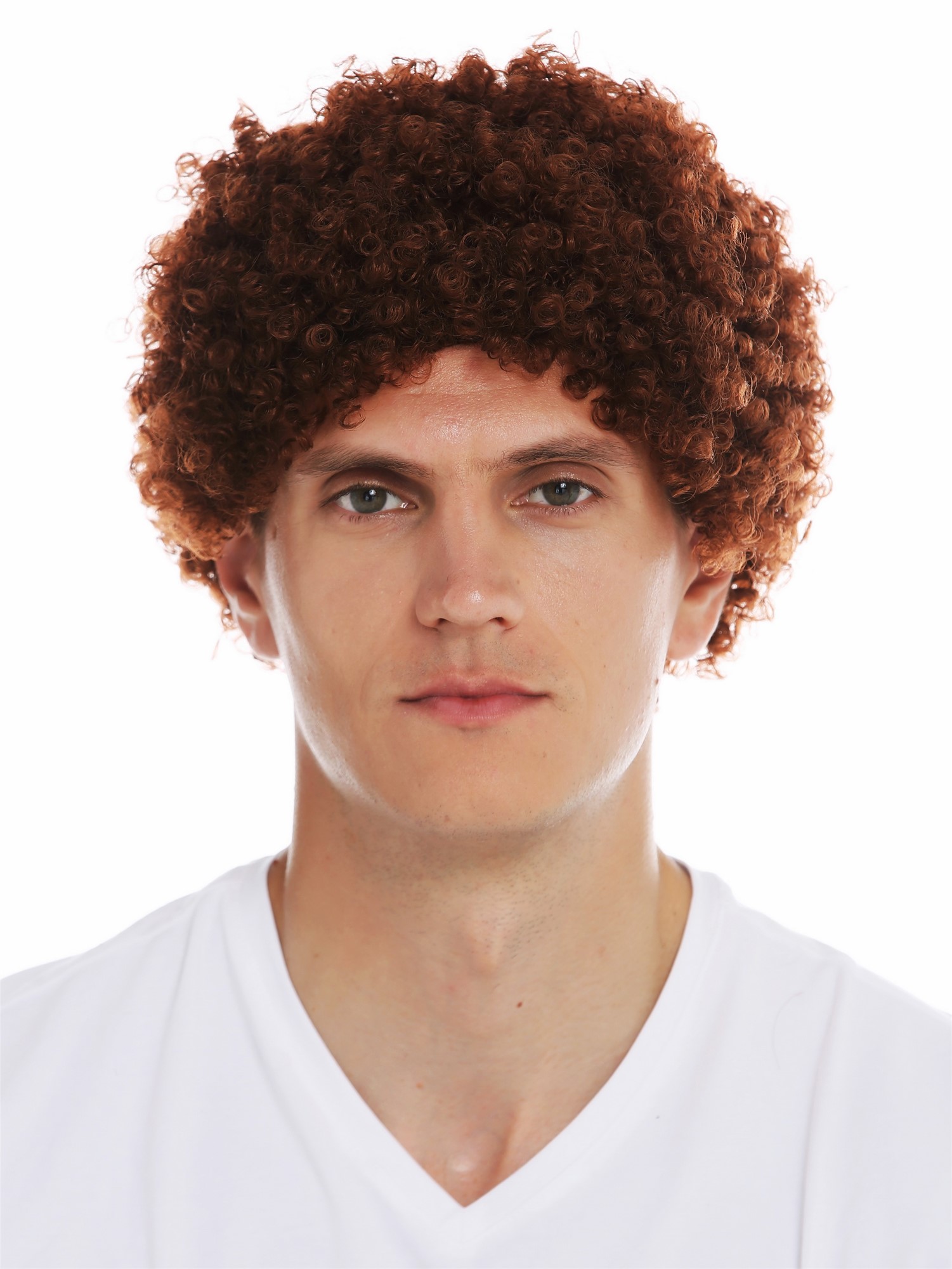 Wig carnival men women short afro frizzy curly brown reddish brown MMAM-9M, front view, WIG ME UP: Your Perücken Online Shop Party Wig, Unisex, reddish brown, curled, short