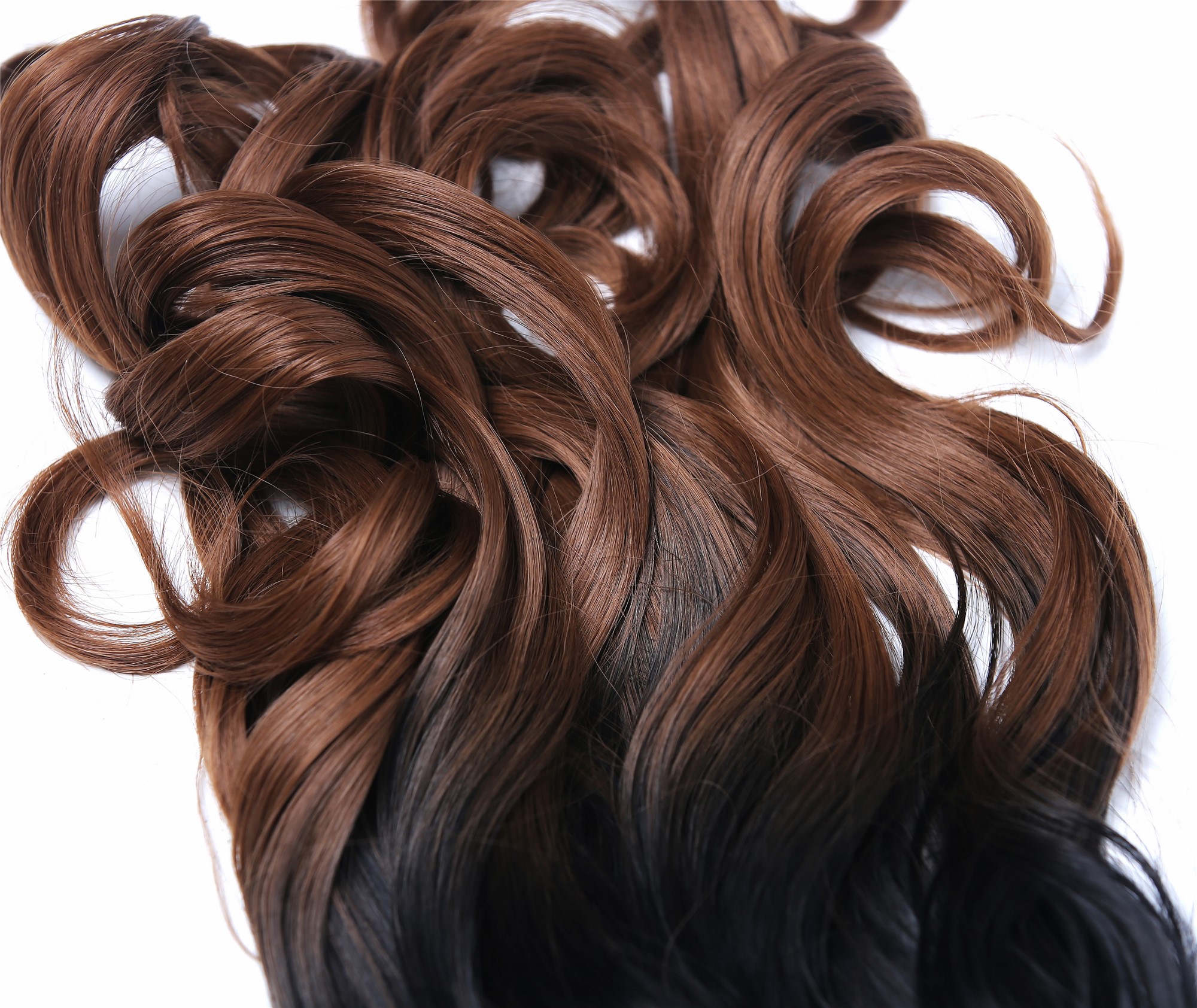 Clip-in hair extension 5 clips wide wavy ombre black gold brown CMT-863, view 4, WIG ME UP: Your Perücken Online Shop Halfwig, black-brown mix, curled, shoulder-length