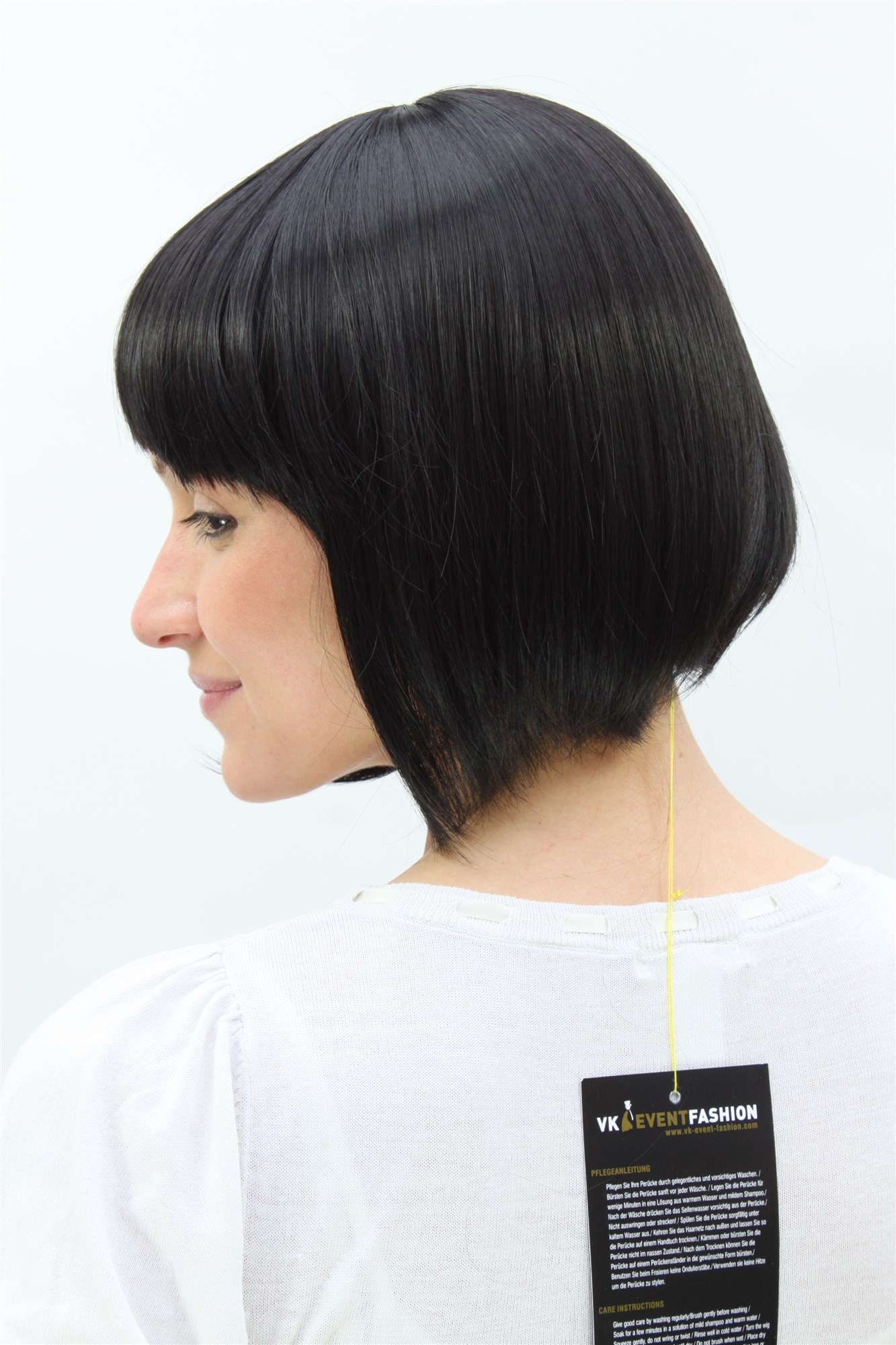 Lady women wig Bob Page 20's 30's fringe bangs straight short off black 1219, view 3, WIG ME UP: Your Perücken Online Shop Quality Wigs, Ladies, black-brown, straight, short