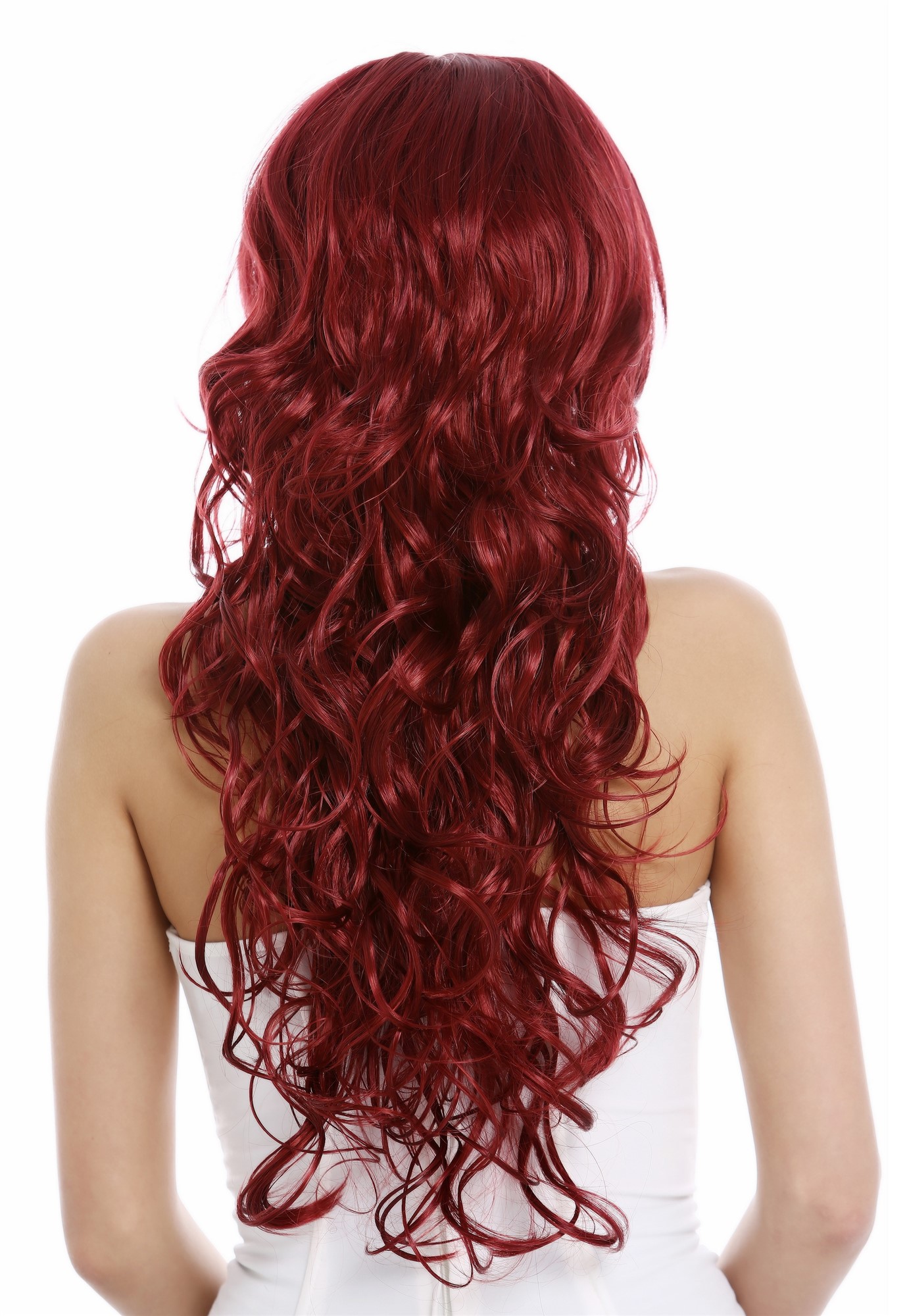 hochwertige Qualitätsperücken, Perücke lang gelockt Rot Granatrot VK-47-872, Ansicht 4, WIG ME UP: Ihr Perücken Online Shop lockige Tressen-Perücke mit Kopfhaut-Imitat Granatrot lange Haare für Damen