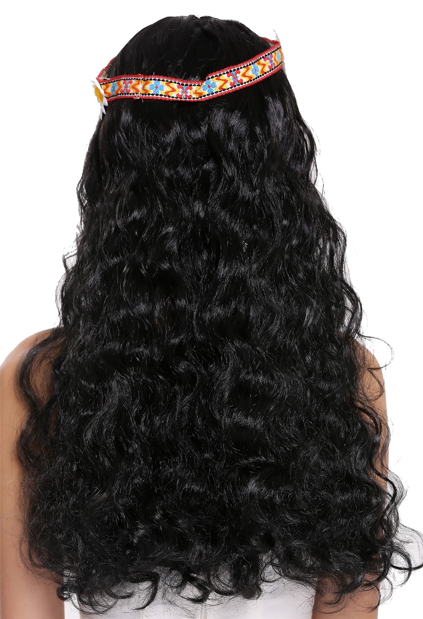 günstige Party Perücke, Perücke Stirnband Hippie lang schwarz 91298-ZA103, Ansicht 4, WIG ME UP: Ihr Perücken Online Shop wellige Party Perücke Schwarz lange Haare für Damen