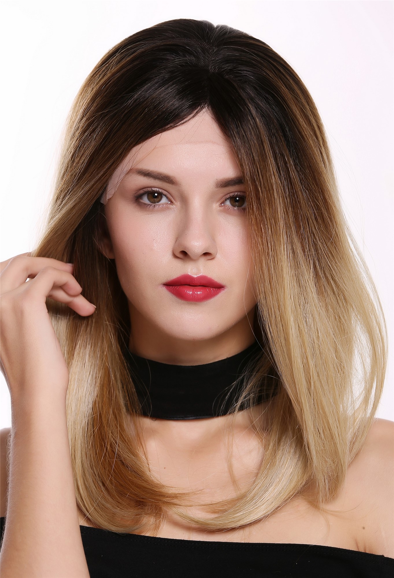 Lady wig lace front monofilament long sleek ombre dark brown blonde DW2553A-MF, view 6, WIG ME UP: Your Perücken Online Shop Quality Wigs, Ladies, dark brown-golden blonde-copper blonde mix, straight, long