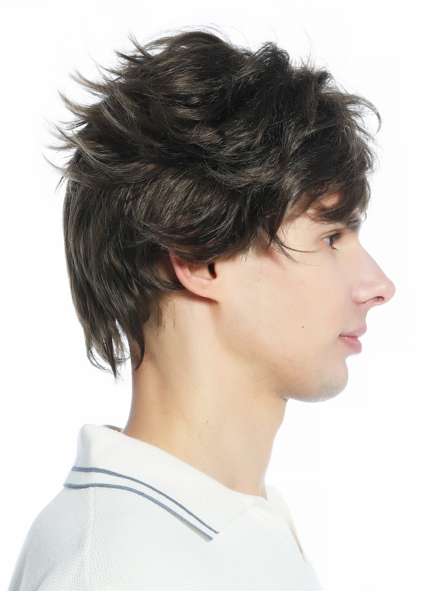 hochwertige Qualitätsperücken, Perücke kurz wild retro 80er toupiert wie ungekämmt Braun Mittelbraun M-252A-18, Ansicht 5, WIG ME UP: Ihr Perücken Online Shop glatte Tressen-Perücke Mittelbraun kurze Haare für Unisex