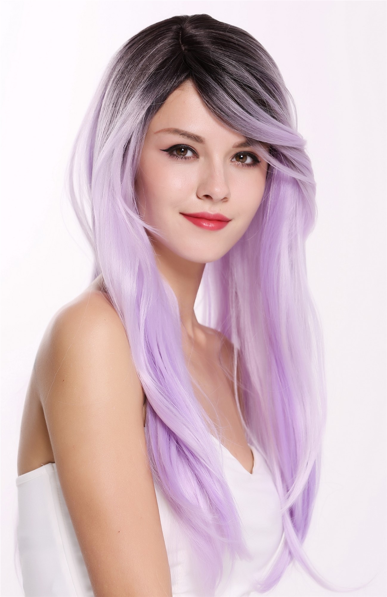 Lady women wig long straight parted ombre dark brown & light purple RGF-6470C, view 2, WIG ME UP: Your Perücken Online Shop Quality Wigs, Ladies, dark brown light purple, straight, long