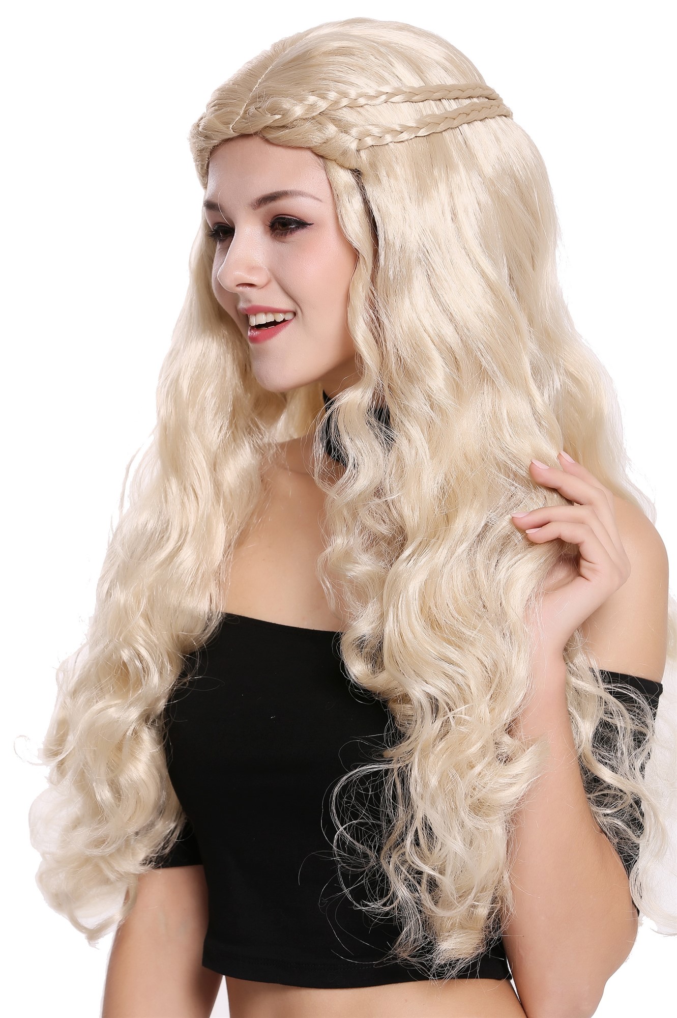 günstige Party Perücke, Perücke Lang Hellblond Geflochten 91323-ZA83, Ansicht 3, WIG ME UP: Ihr Perücken Online Shop geflochtene Party Perücke Lichtblond lange Haare für Damen