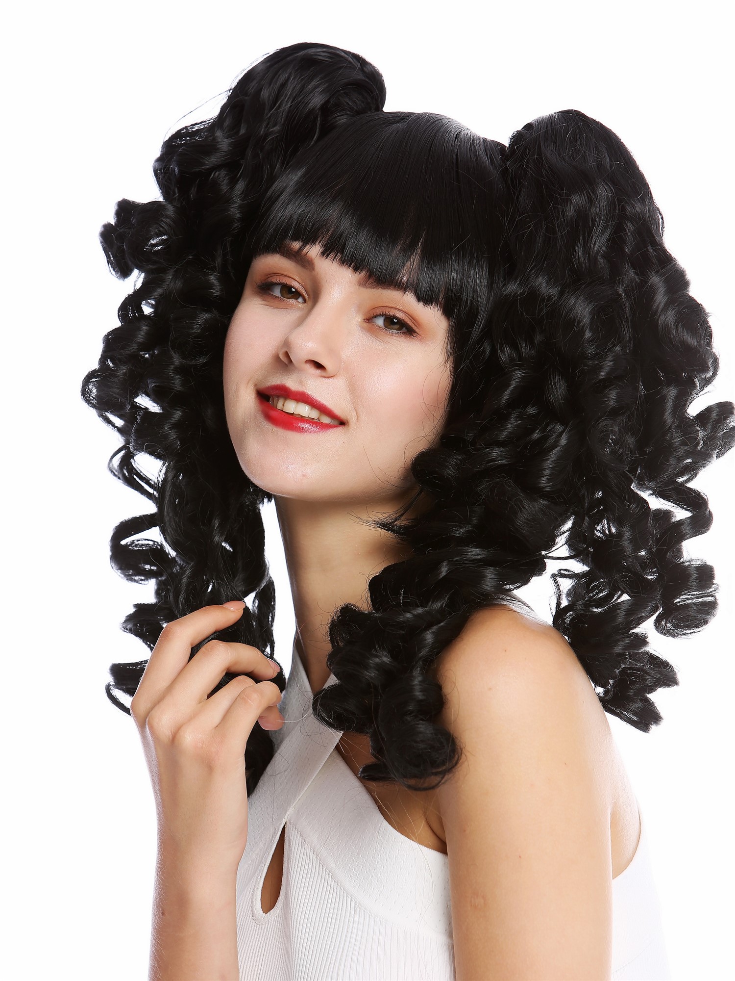 hochwertige Qualitätsperücken, Perücke Cosplay Lang Zöpfe Schwarz YZF-7080+A-1, Ansicht 2, WIG ME UP: Ihr Perücken Online Shop lockige Tressen-Perücke mit Kopfhaut-Imitat Schwarz schulterlange Haare für Damen