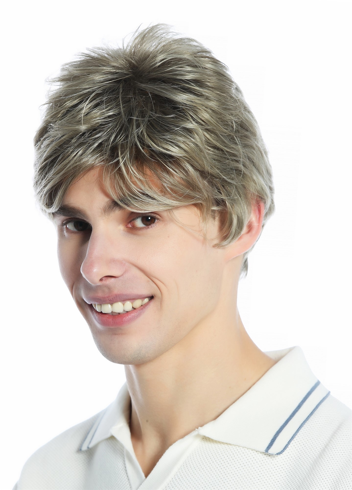 hochwertige Qualitätsperücken, Perücke kurz gescheitelt wellig Braun Blond gesträhnt DW94A-18T22, Ansicht 6, WIG ME UP: Ihr Perücken Online Shop wellige Tressen-Perücke Blond-Braun-Mix kurze Haare für Unisex