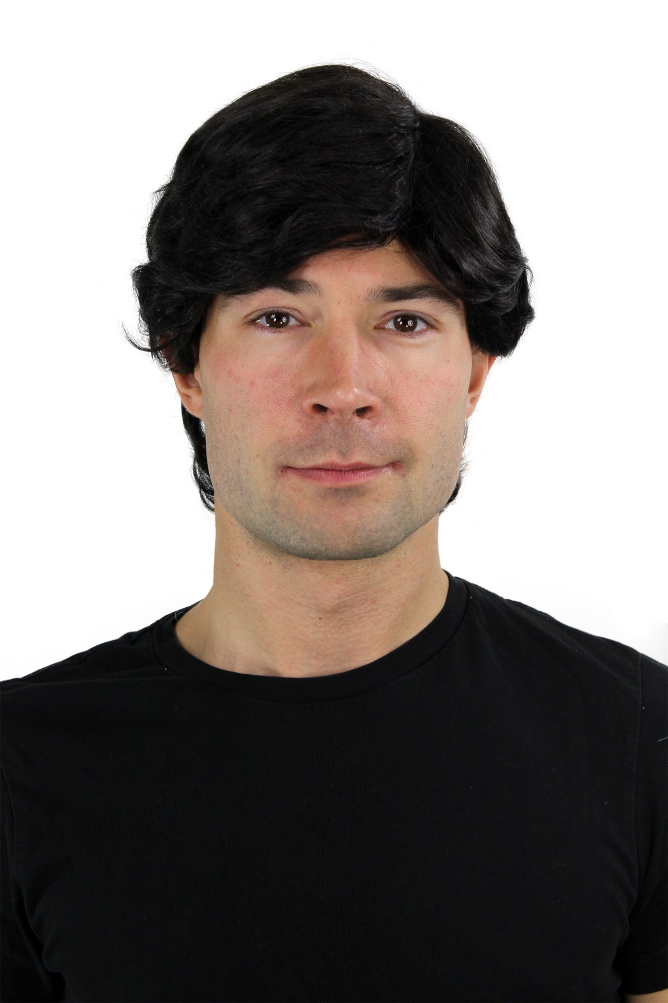 hochwertige Qualitätsperücken, Männer-Perücke glatt kurzhaarig schwarz schwarzbraun GFW355A-2, Ansicht 6, WIG ME UP: Ihr Perücken Online Shop glatte Tressen-Perücke Schwarzbraun kurze Haare für Herren