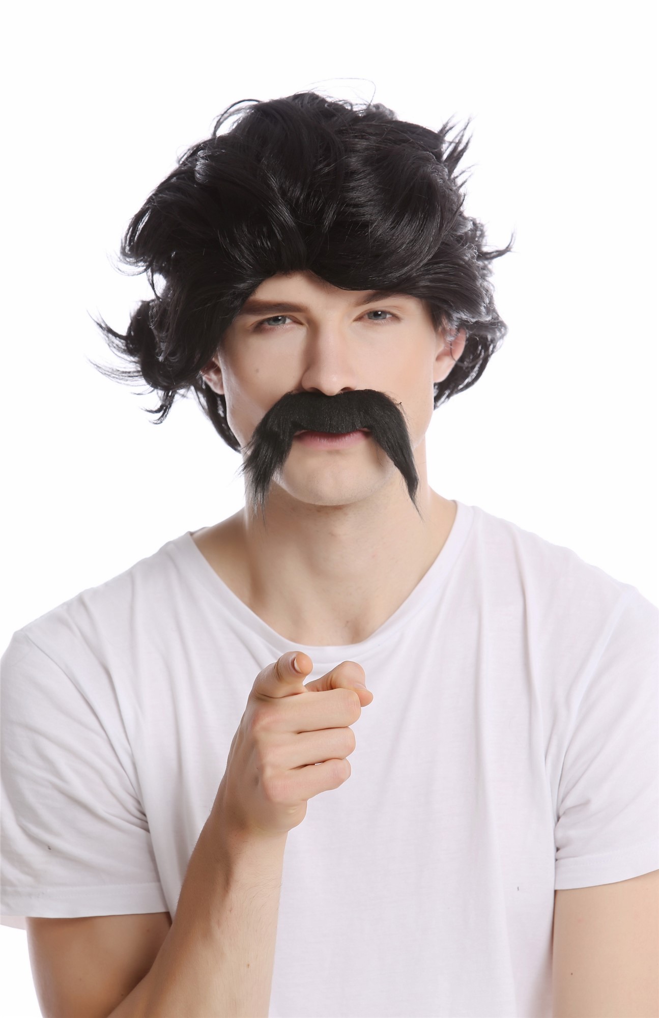 günstige Party Perücke, Perücke Bart Gangster Escobar Boss 0025-ZA103, Ansicht 2, WIG ME UP: Ihr Perücken Online Shop wellige Party Perücke Schwarz kurze Haare für Herren