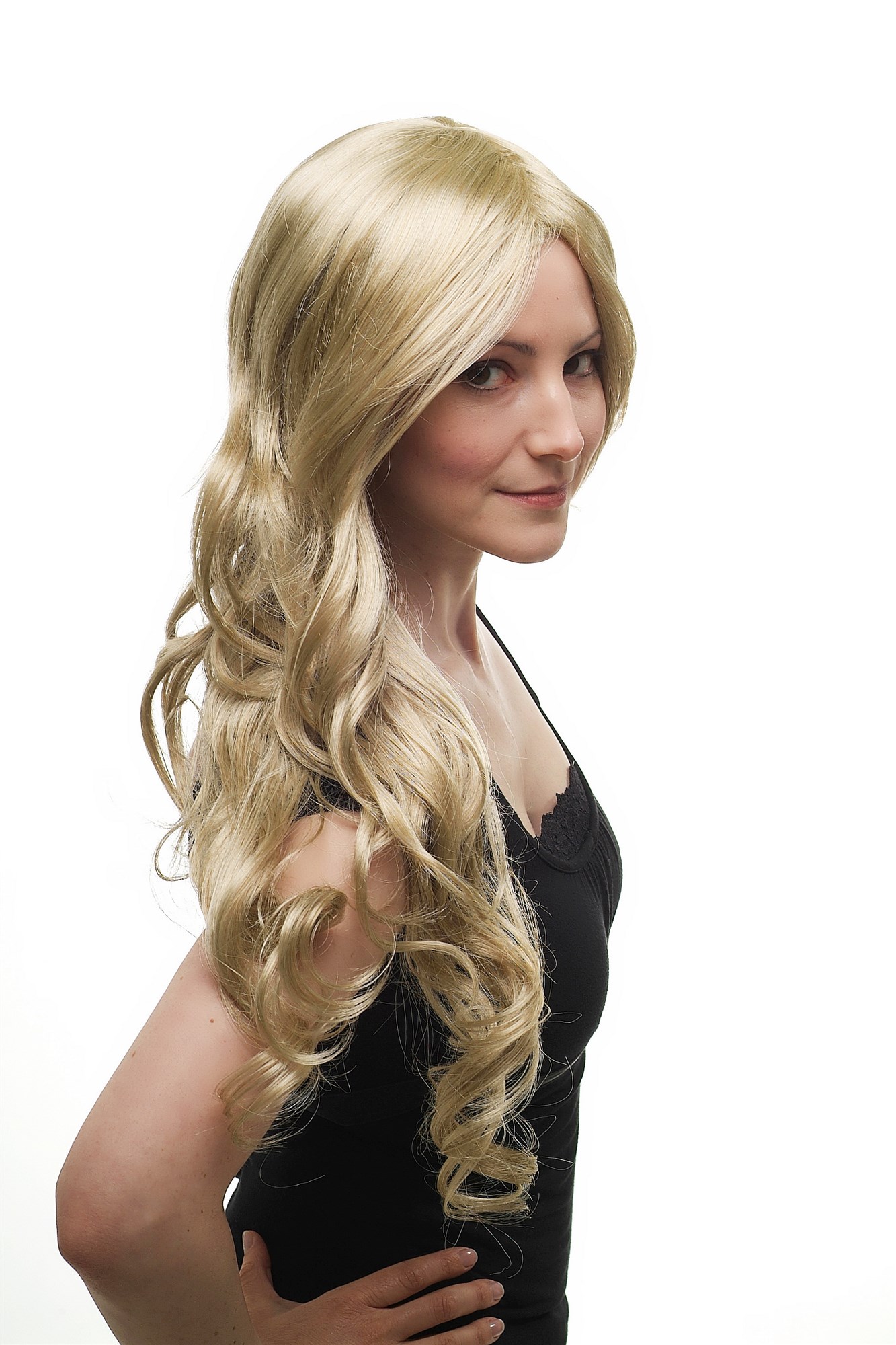 hochwertige Qualitätsperücken, Perücke lang wellig hellblond Goldblond-Hell-Aschblond-Mix 3274-234, Ansicht 4, WIG ME UP: Ihr Perücken Online Shop wellige Tressen-Perücke mit Kopfhaut-Imitat Hellblond lange Haare für Damen