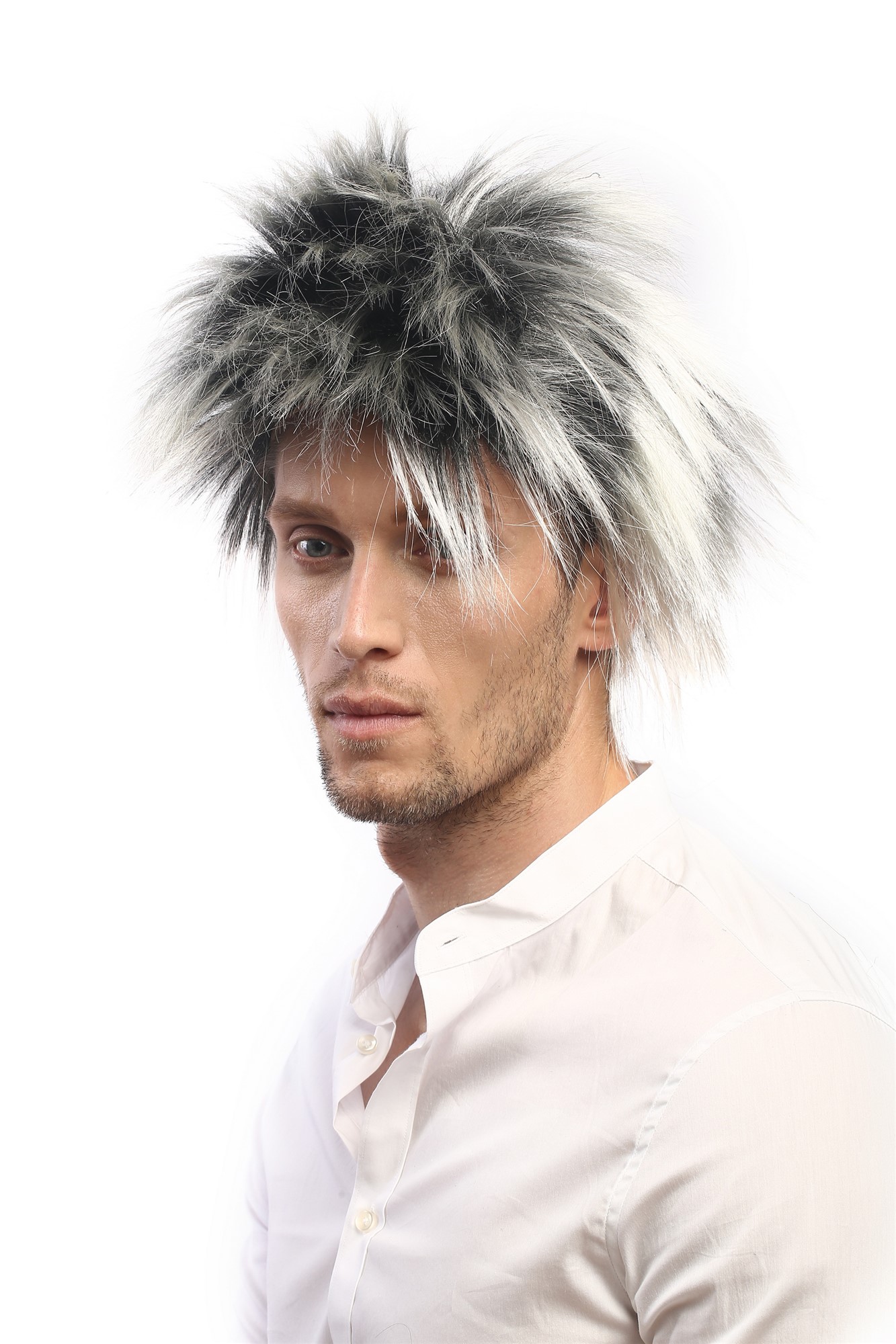 günstige Party Perücke, Perücke 80er Pop Wave Punk Schwarz Weißblond 60287-P103T613, Ansicht 2, WIG ME UP: Ihr Perücken Online Shop wellige Party Perücke Schwarz,Blond kurze Haare für Herren