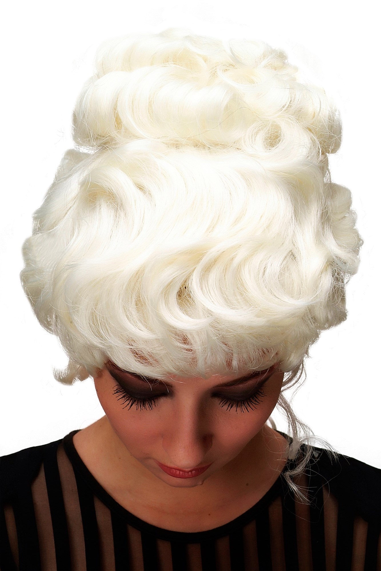 hochwertige Qualitätsperücken, Perücke Turmfrisur Barock Weißblond Hellblond L.COLONIAL.Lady-1001, Ansicht 5, WIG ME UP: Ihr Perücken Online Shop lockige Tressen-Perücke Hellblond schulterlange Haare für Damen