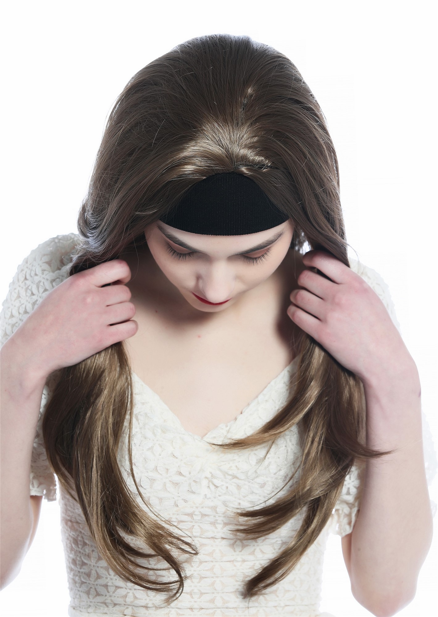 Lady wig half wig black headband cool retro long straight medium brown H9306, view 5, WIG ME UP: Your Perücken Online Shop Quality Wigs, Ladies, medium brown, straight, long