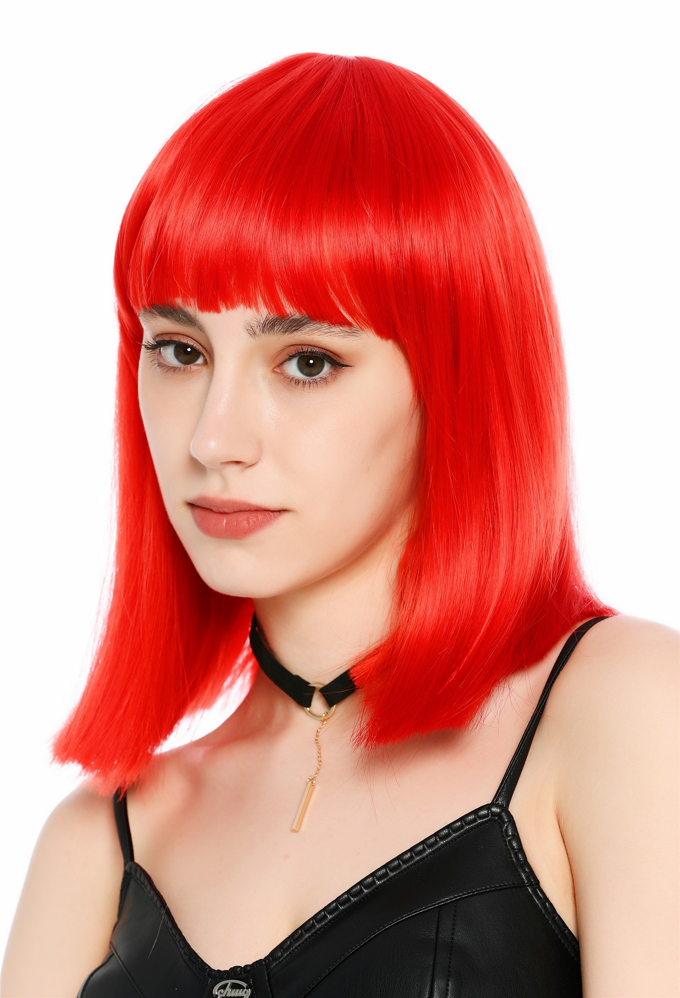 Damenperücke schulterlang blunt cut glatt breiter Pony Disco Rot SZL1498-DHT113