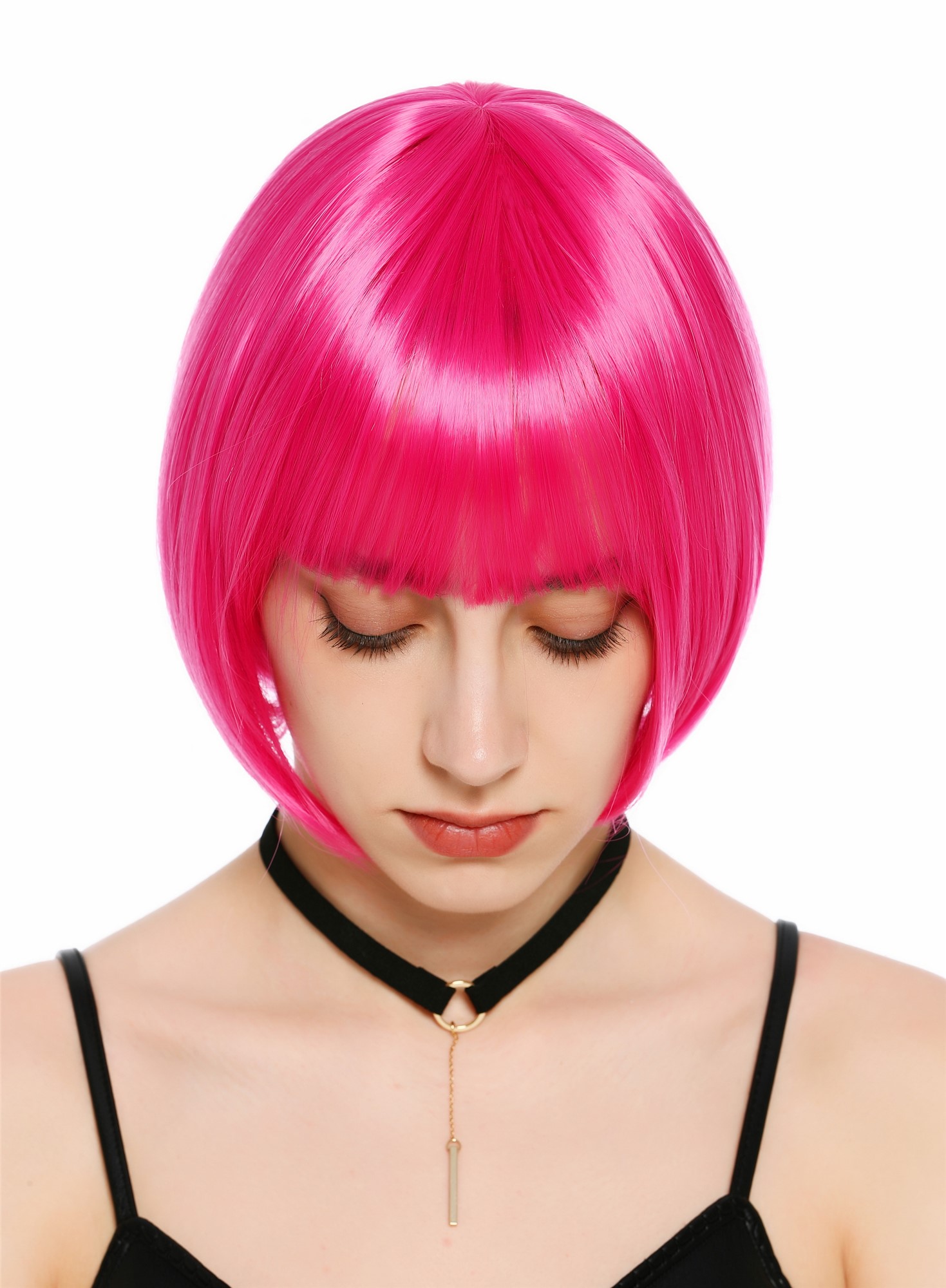Damenperücke kurz Bob Pony glatt leuchtendes Pink Rosa SZL0751-DHT8D