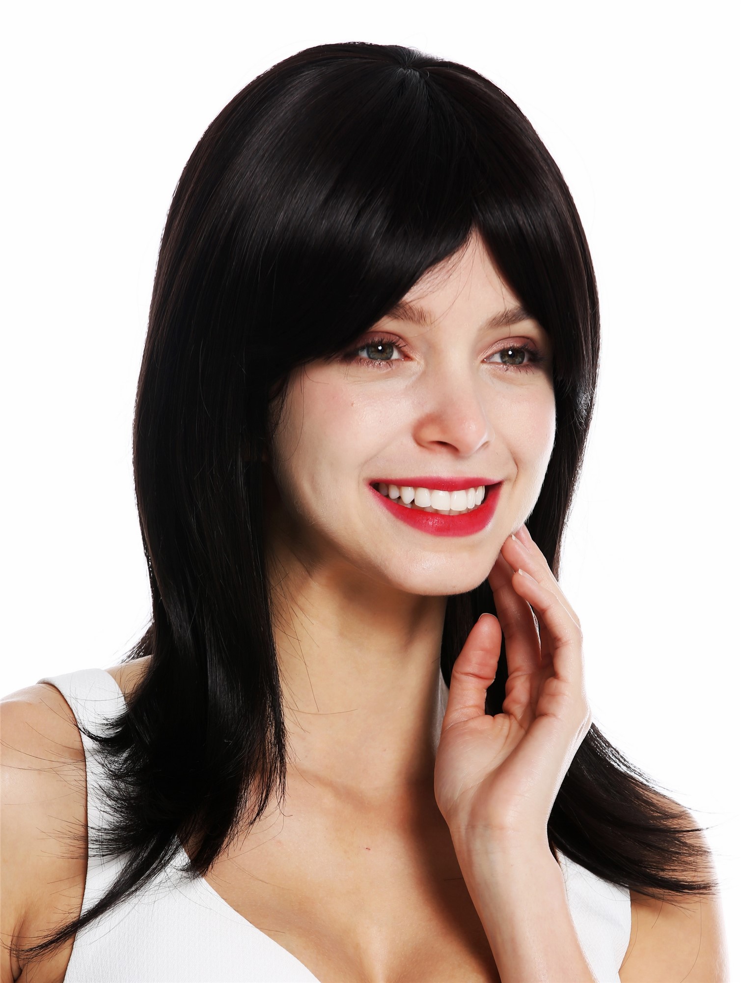 Women's wig lady medium long sleek straight waved tips dark brown vw53, view 2, WIG ME UP: Your Perücken Online Shop Quality Wigs, Ladies, dark brown, straight, long